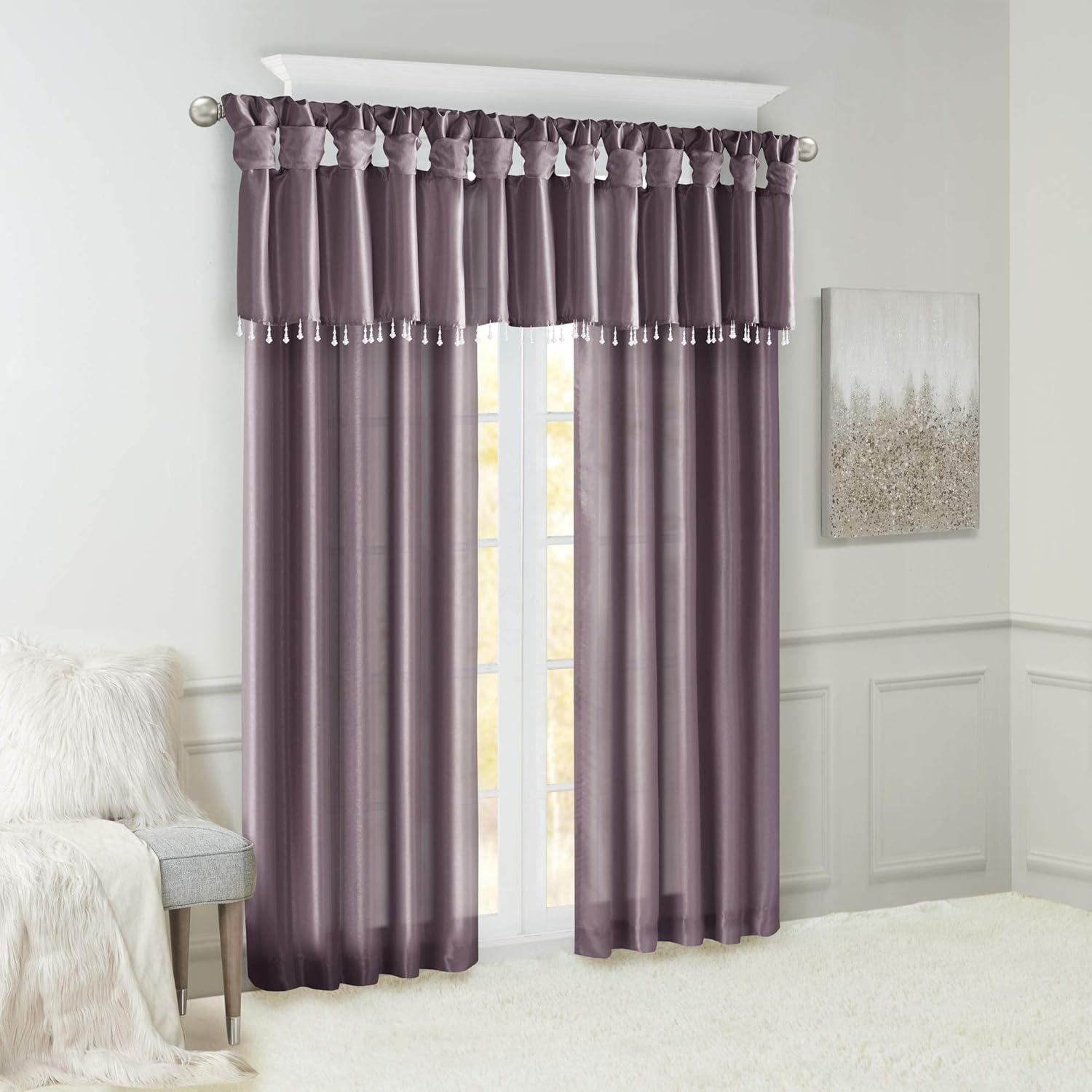 imageMadison Park Emilia Faux Silk Valance DIY Twist Tab Top Finish with Beads Window Valance Curtain for Living Room Bedroom and Dorm 26quotL x 50quotW BlushPurple