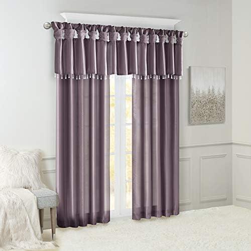 imageMadison Park Emilia Faux Silk Valance DIY Twist Tab Top Finish with Beads Window Valance Curtain for Living Room Bedroom and Dorm 26quotL x 50quotW BlushPurple
