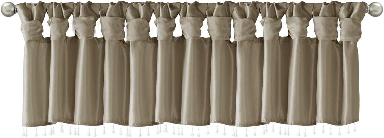 imageMadison Park Emilia Faux Silk Valance DIY Twist Tab Top Finish with Beads Window Valance Curtain for Living Room Bedroom and Dorm 26quotL x 50quotW BlushPewter