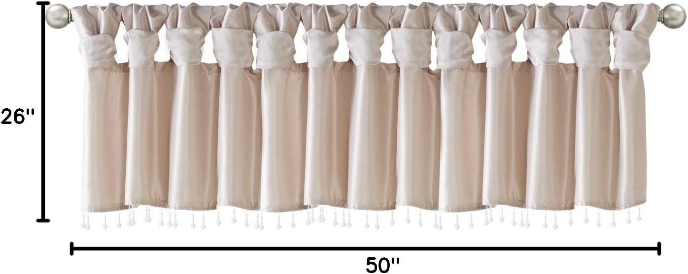 imageMadison Park Emilia Faux Silk Valance DIY Twist Tab Top Finish with Beads Window Valance Curtain for Living Room Bedroom and Dorm 26quotL x 50quotW BlushBlush