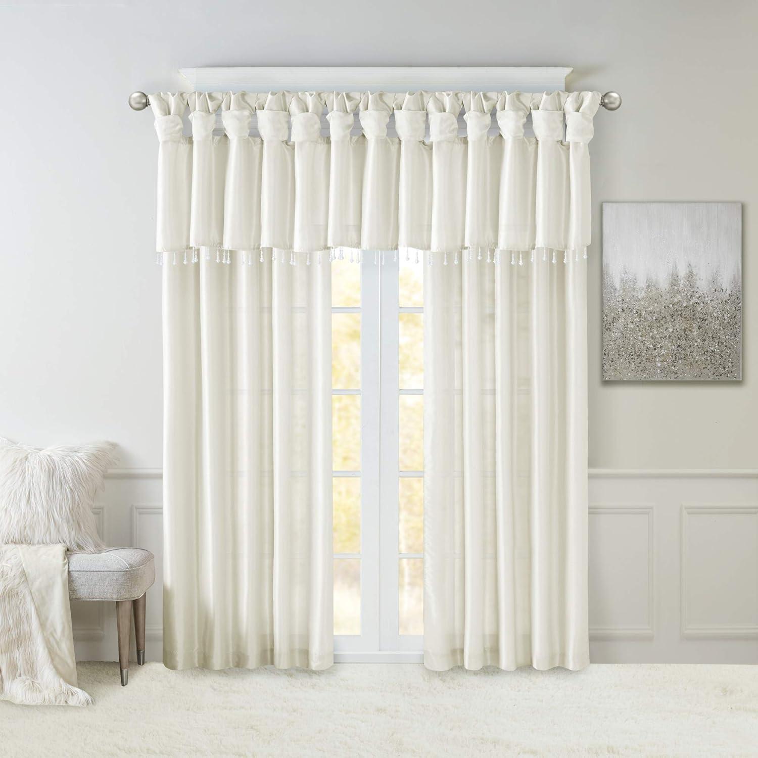 imageMadison Park Emilia Faux Silk Valance DIY Twist Tab Top Finish with Beads Window Valance Curtain for Living Room Bedroom and Dorm 26quotL x 50quotW BlushWhite