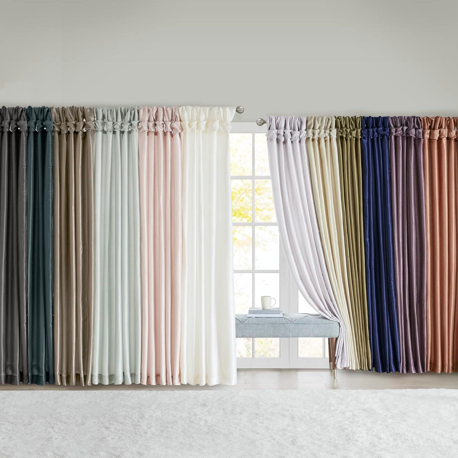imageMadison Park Emilia Faux Silk Valance DIY Twist Tab Top Finish with Beads Window Valance Curtain for Living Room Bedroom and Dorm 26quotL x 50quotW BlushPewter