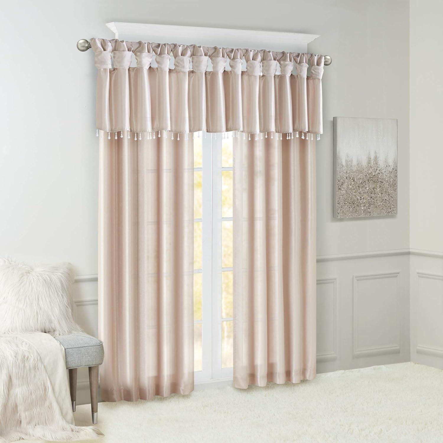 imageMadison Park Emilia Faux Silk Valance DIY Twist Tab Top Finish with Beads Window Valance Curtain for Living Room Bedroom and Dorm 26quotL x 50quotW BlushBlush