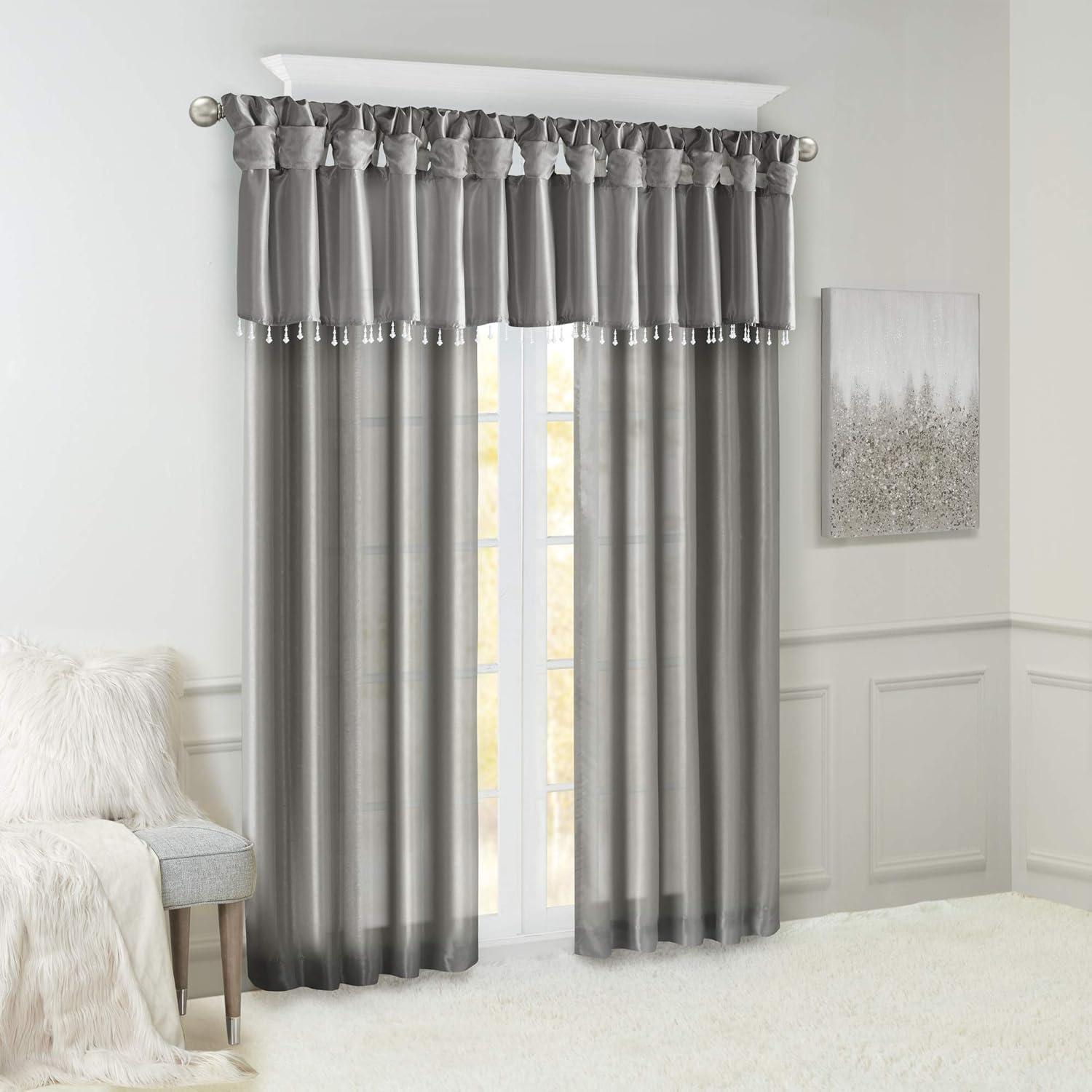imageMadison Park Emilia Faux Silk Valance DIY Twist Tab Top Finish with Beads Window Valance Curtain for Living Room Bedroom and Dorm 26quotL x 50quotW BlushCharcoal
