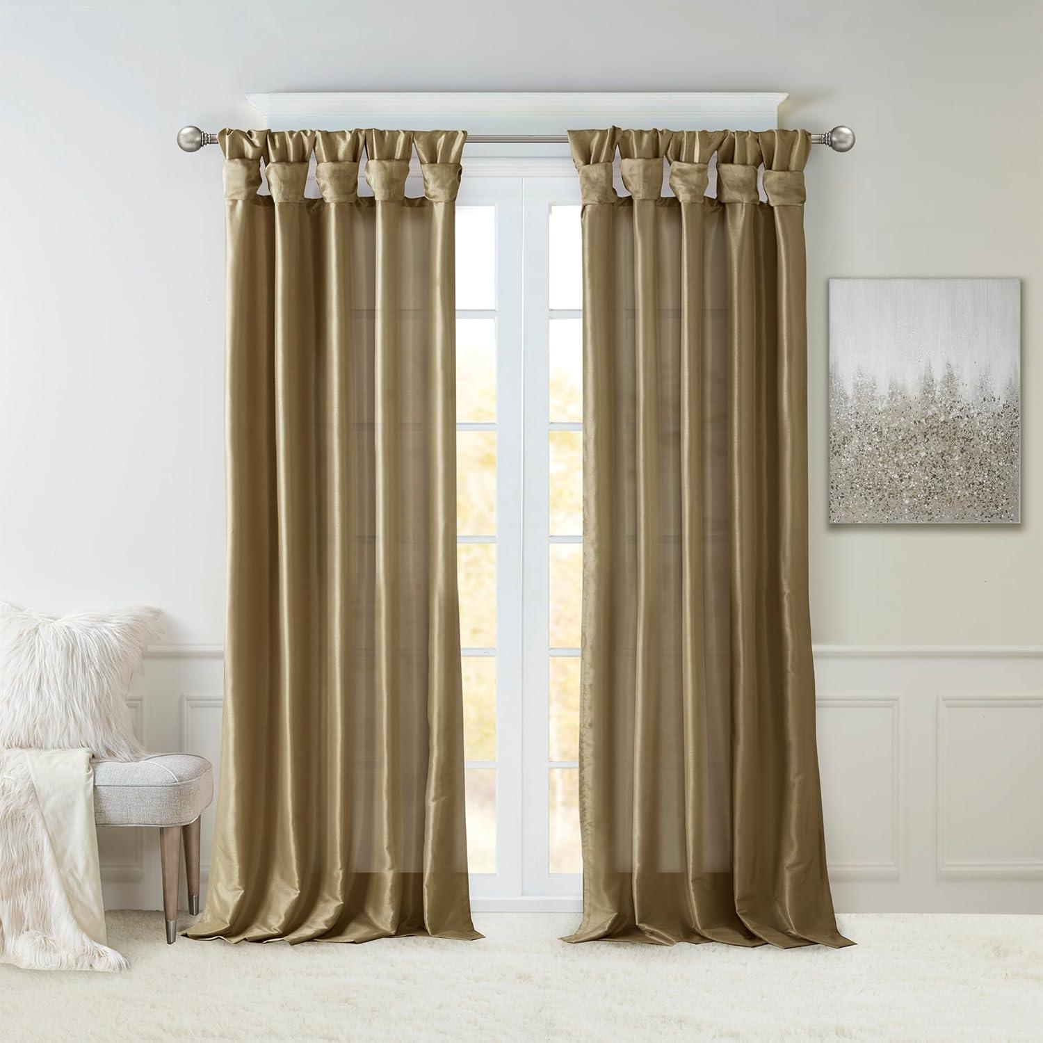 imageMadison Park Emilia Faux Silk Valance DIY Twist Tab Top Finish with Beads Window Valance Curtain for Living Room Bedroom and Dorm 26quotL x 50quotW BlushBronze