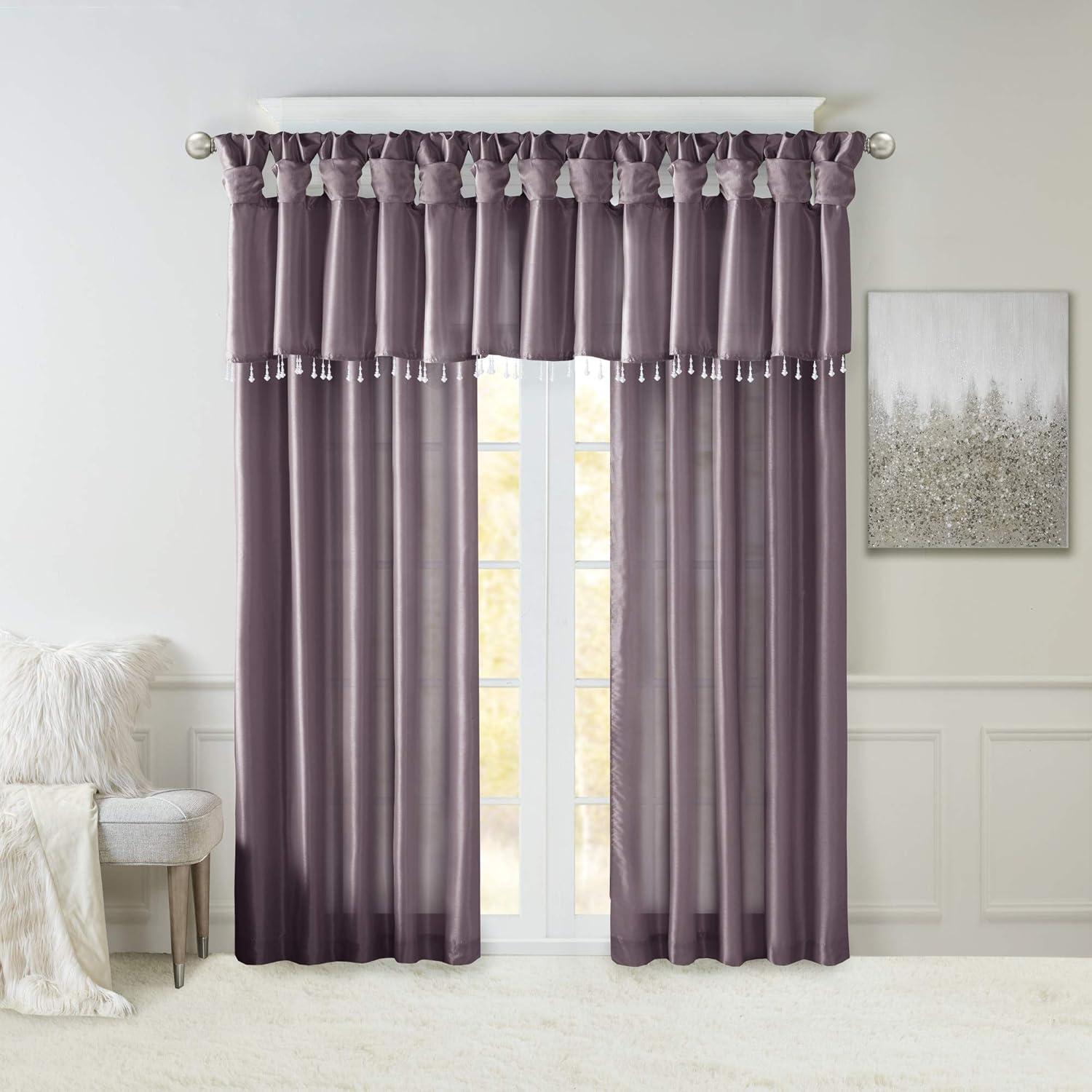 imageMadison Park Emilia Faux Silk Valance DIY Twist Tab Top Finish with Beads Window Valance Curtain for Living Room Bedroom and Dorm 26quotL x 50quotW BlushPurple