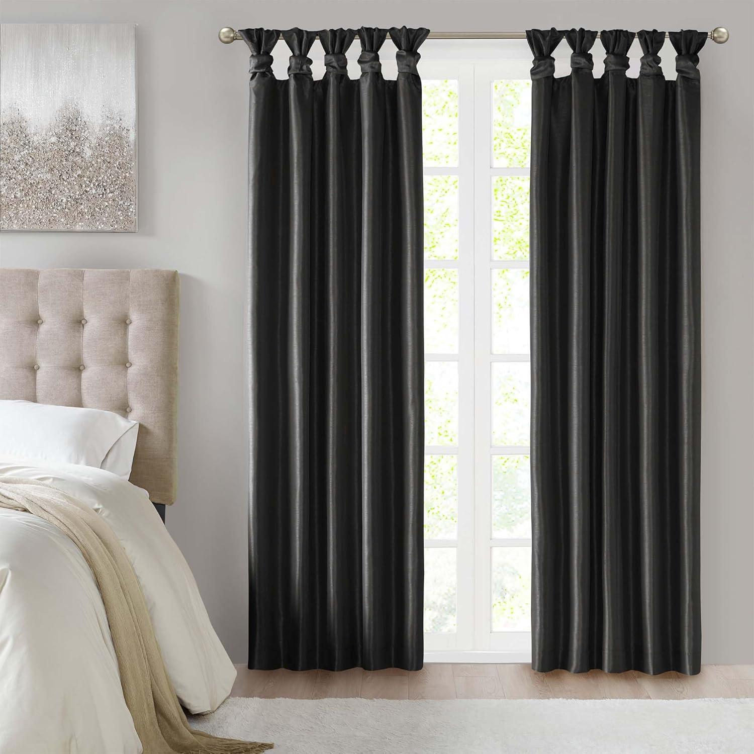 imageMadison Park Emilia Faux Silk Valance DIY Twist Tab Top Finish with Beads Window Valance Curtain for Living Room Bedroom and Dorm 26quotL x 50quotW BlushBlack