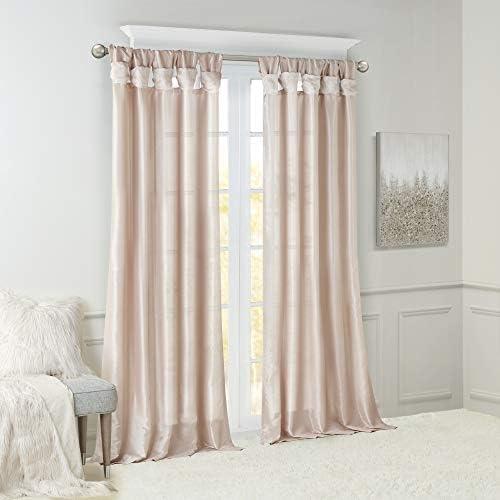 imageMadison Park Emilia Faux Silk Valance DIY Twist Tab Top Finish with Beads Window Valance Curtain for Living Room Bedroom and Dorm 26quotL x 50quotW BlushBlush