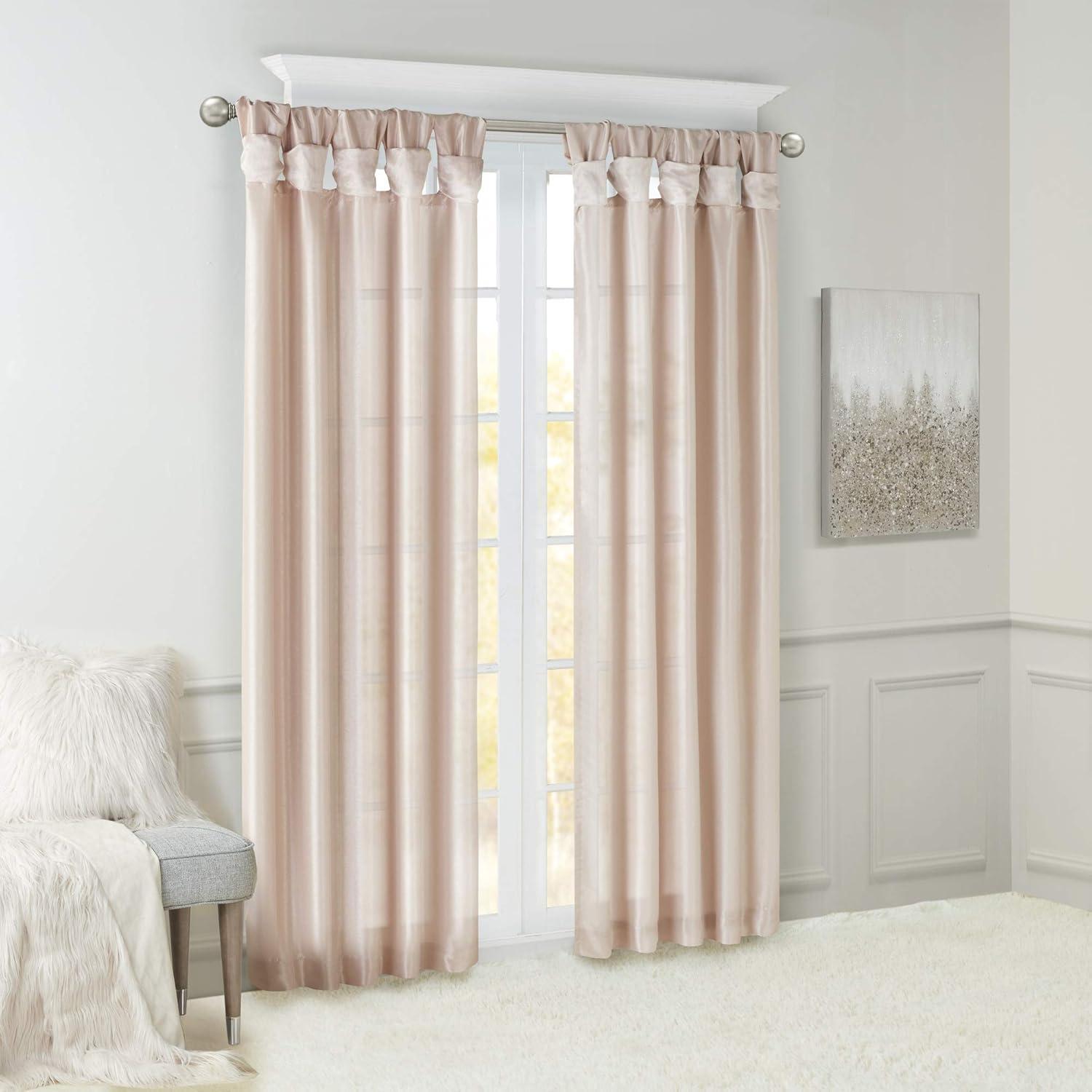 imageMadison Park Emilia Faux Silk Valance DIY Twist Tab Top Finish with Beads Window Valance Curtain for Living Room Bedroom and Dorm 26quotL x 50quotW BlushBlush