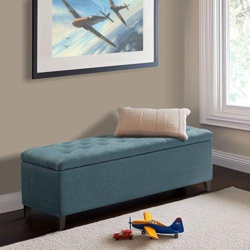 imageMadison Park Entryway Accent Bench for Living Room Flip Top Storage Chest Shandra Tufted Top Upholstered Storage Bench End of Bed for Bedroom Furniture Indoor Seating 49quotWide BlueBlue