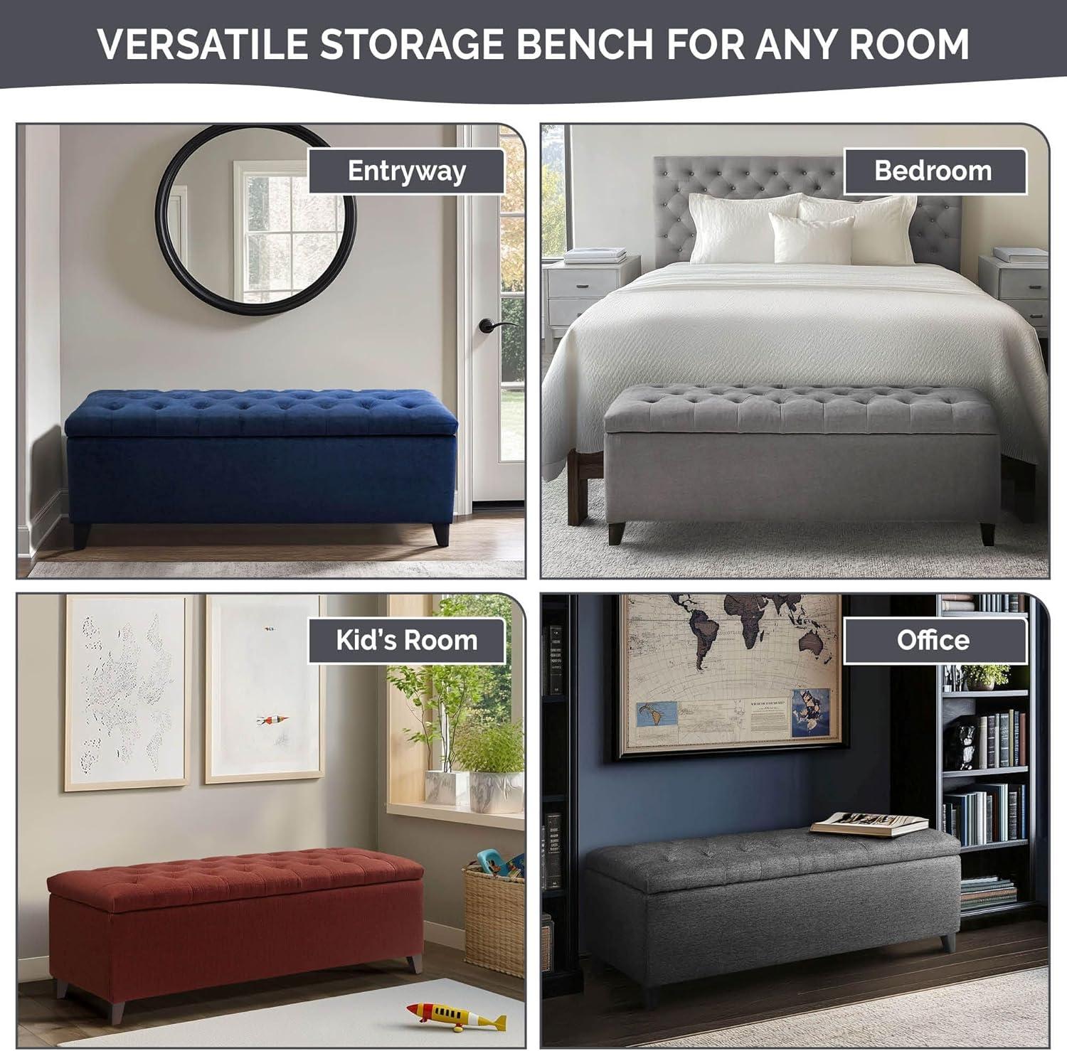 imageMadison Park Entryway Accent Bench for Living Room Flip Top Storage Chest Shandra Tufted Top Upholstered Storage Bench End of Bed for Bedroom Furniture Indoor Seating 49quotWide BlueSand
