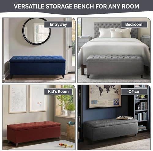 imageMadison Park Entryway Accent Bench for Living Room Flip Top Storage Chest Shandra Tufted Top Upholstered Storage Bench End of Bed for Bedroom Furniture Indoor Seating 49quotWide BlueBlue