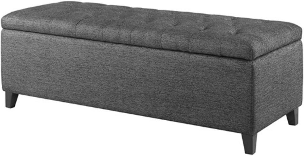 imageMadison Park Entryway Accent Bench for Living Room Flip Top Storage Chest Shandra Tufted Top Upholstered Storage Bench End of Bed for Bedroom Furniture Indoor Seating 49quotWide BlueCharcoal