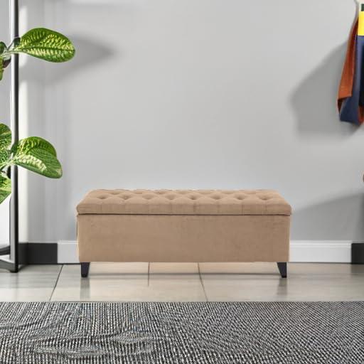 imageMadison Park Entryway Accent Bench for Living Room Flip Top Storage Chest Shandra Tufted Top Upholstered Storage Bench End of Bed for Bedroom Furniture Indoor Seating 49quotWide BlueSand