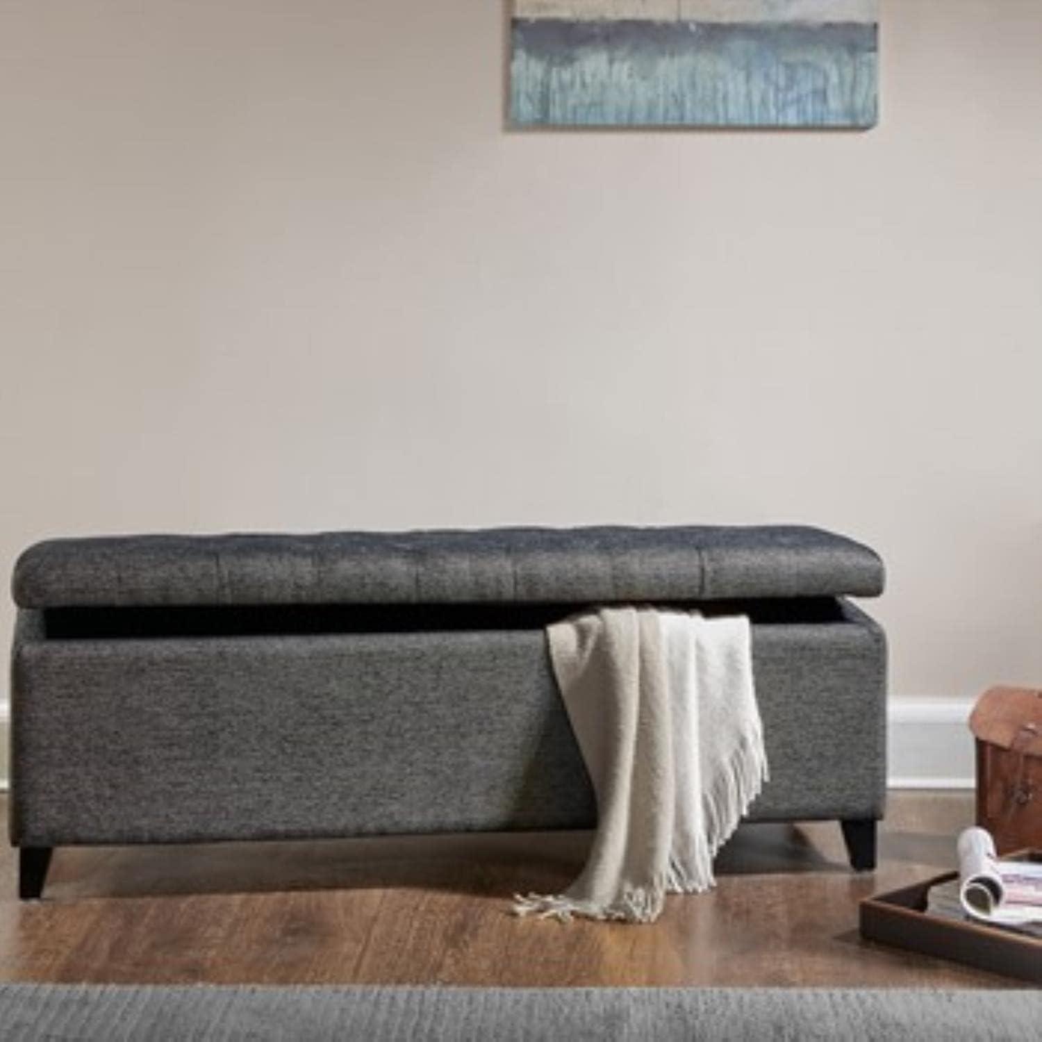 imageMadison Park Entryway Accent Bench for Living Room Flip Top Storage Chest Shandra Tufted Top Upholstered Storage Bench End of Bed for Bedroom Furniture Indoor Seating 49quotWide BlueCharcoal
