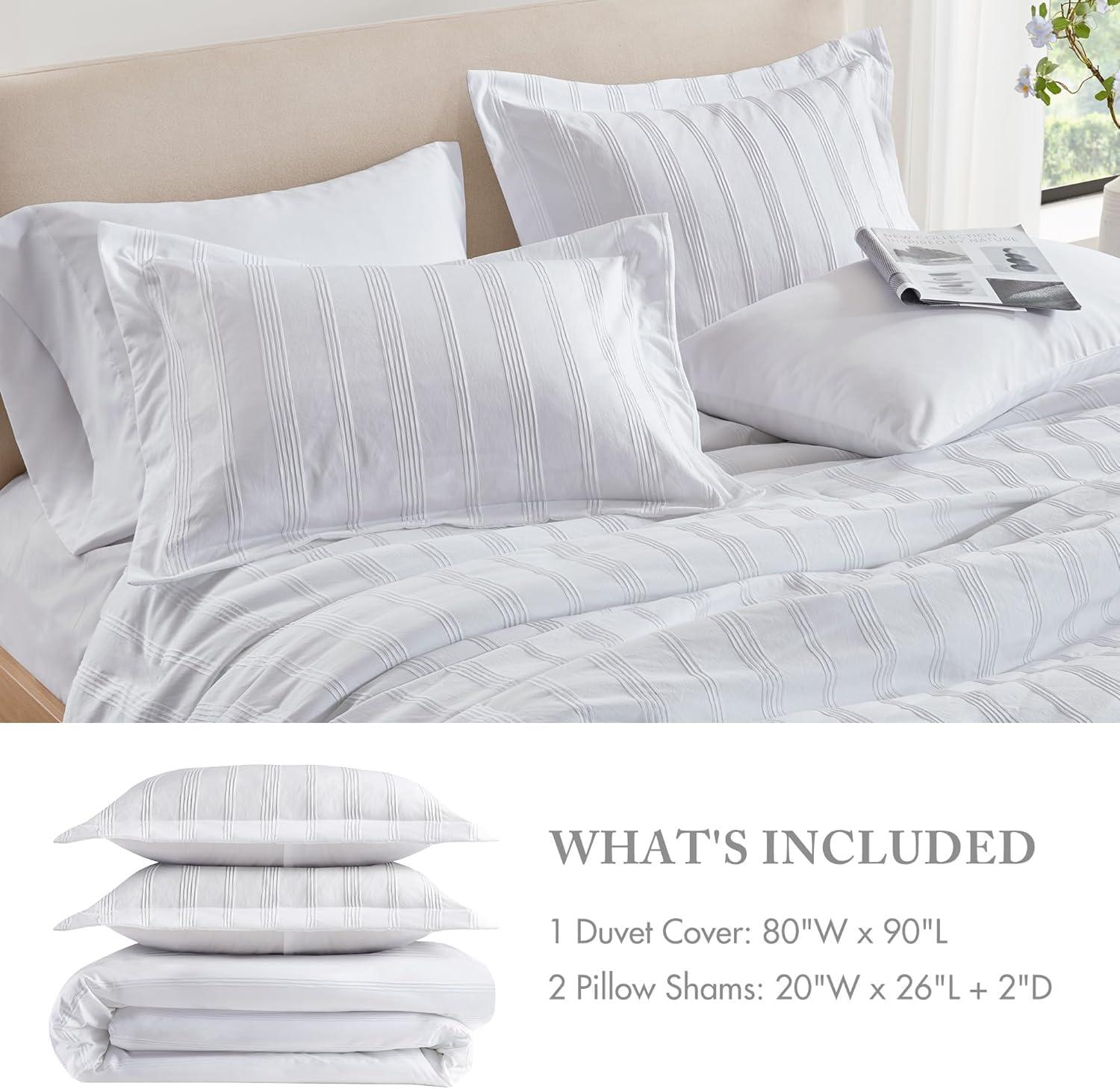imageMadison Park Essentials Striped Duvet Cover Set Queen Modern Minimalist Bedding Set with Premium Jacquard Stripe 3 Pieces Duvet Cover Reversible with Zipper Closure ampamp Corner TiesWhiteWhite