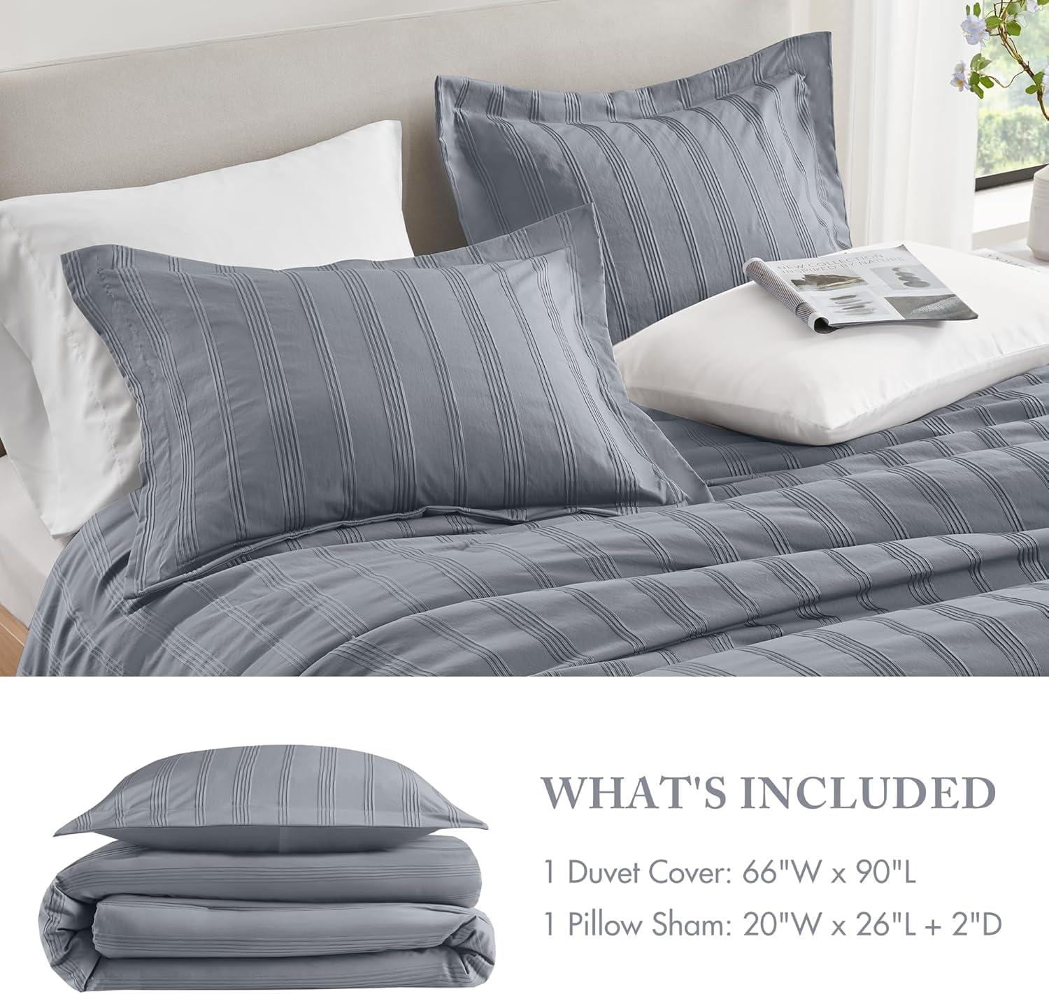 imageMadison Park Essentials Striped Duvet Cover Set Queen Modern Minimalist Bedding Set with Premium Jacquard Stripe 3 Pieces Duvet Cover Reversible with Zipper Closure ampamp Corner TiesWhiteBlueGrey