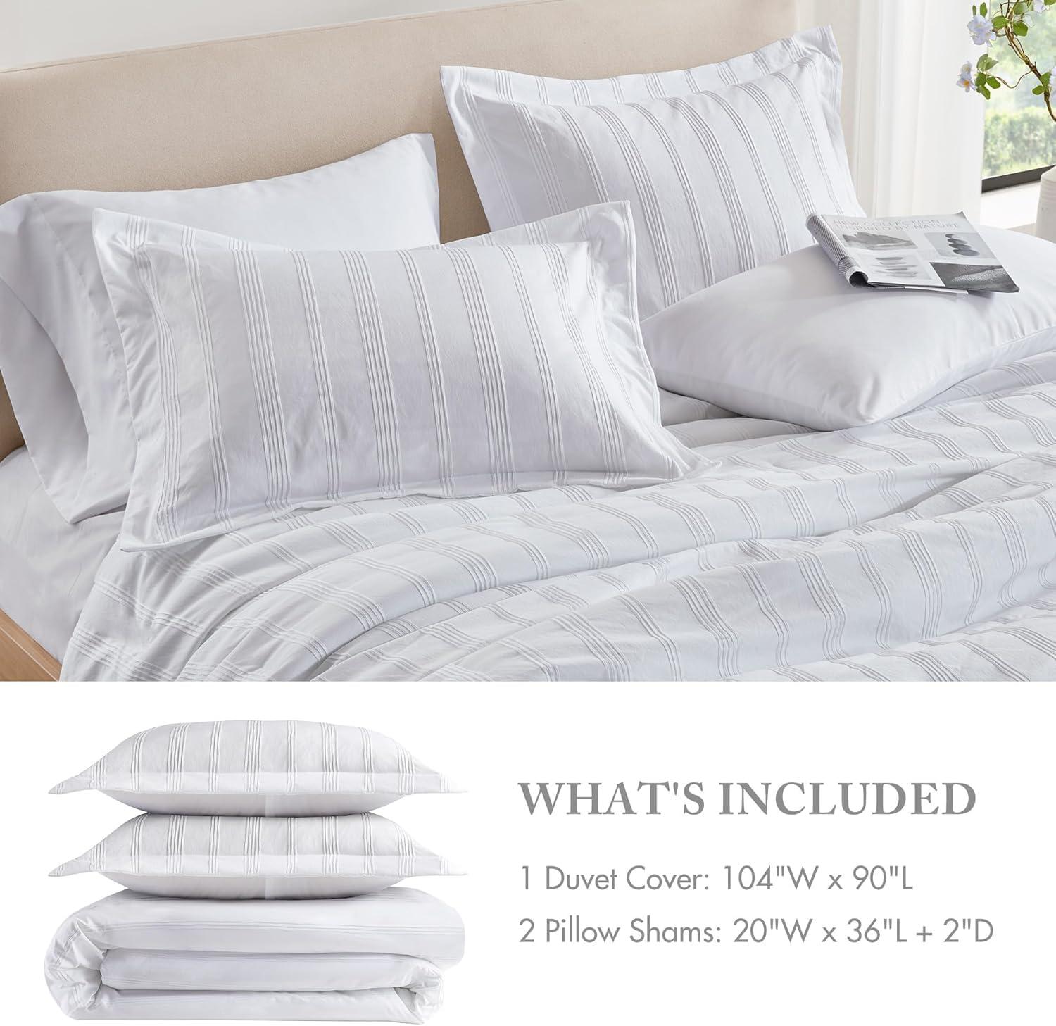 imageMadison Park Essentials Striped Duvet Cover Set Queen Modern Minimalist Bedding Set with Premium Jacquard Stripe 3 Pieces Duvet Cover Reversible with Zipper Closure ampamp Corner TiesWhiteWhite