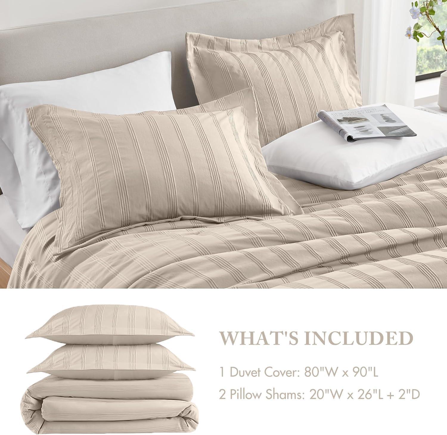 imageMadison Park Essentials Striped Duvet Cover Set Queen Modern Minimalist Bedding Set with Premium Jacquard Stripe 3 Pieces Duvet Cover Reversible with Zipper Closure ampamp Corner TiesWhiteNeutral