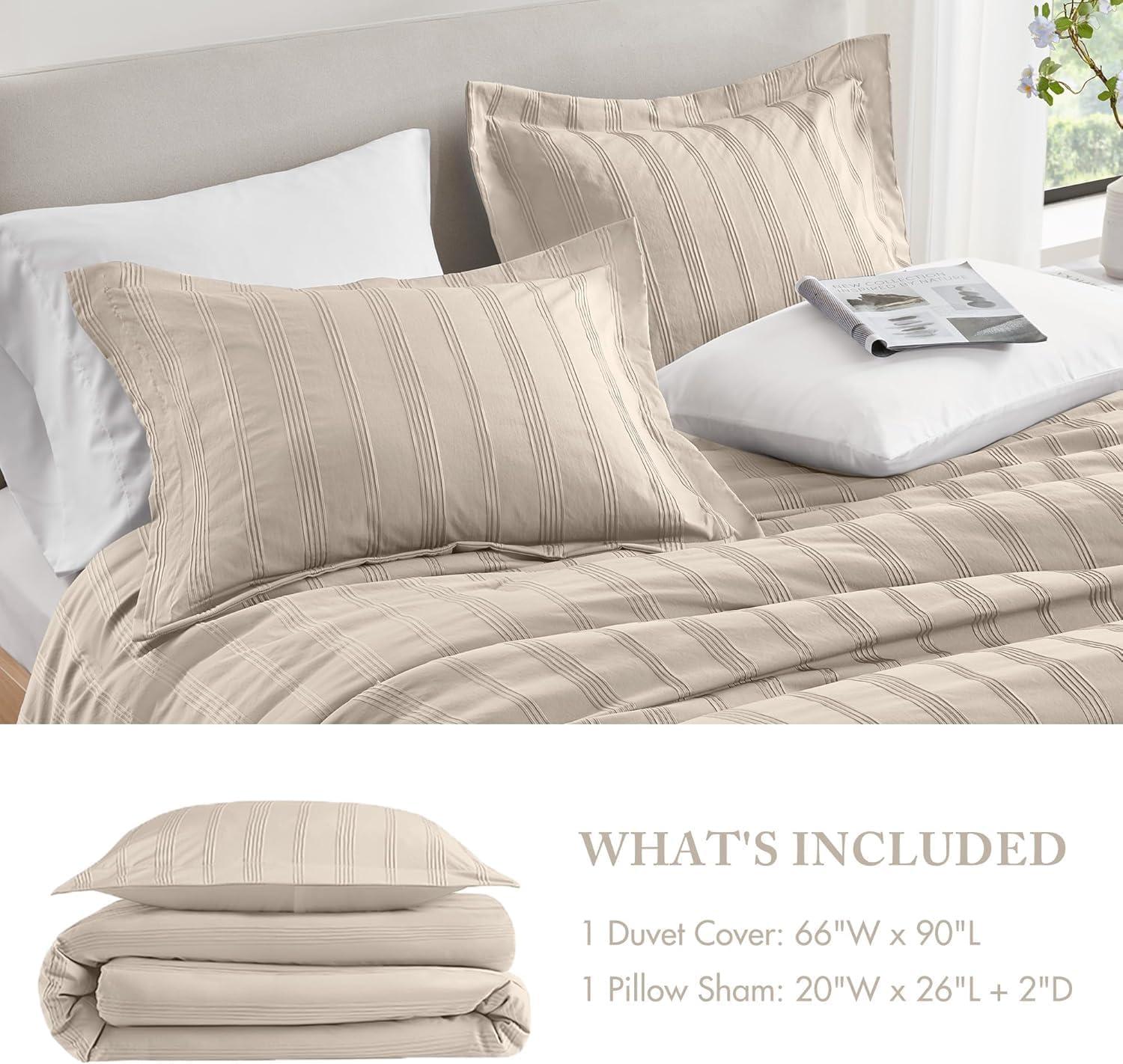 imageMadison Park Essentials Striped Duvet Cover Set Queen Modern Minimalist Bedding Set with Premium Jacquard Stripe 3 Pieces Duvet Cover Reversible with Zipper Closure ampamp Corner TiesWhiteNeutral