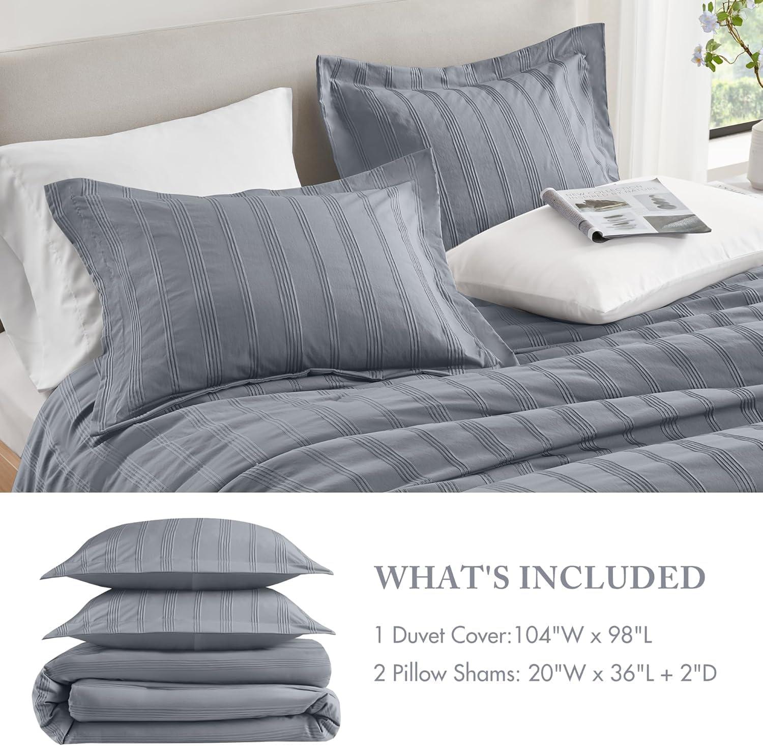 imageMadison Park Essentials Striped Duvet Cover Set Queen Modern Minimalist Bedding Set with Premium Jacquard Stripe 3 Pieces Duvet Cover Reversible with Zipper Closure ampamp Corner TiesWhiteBlueGrey
