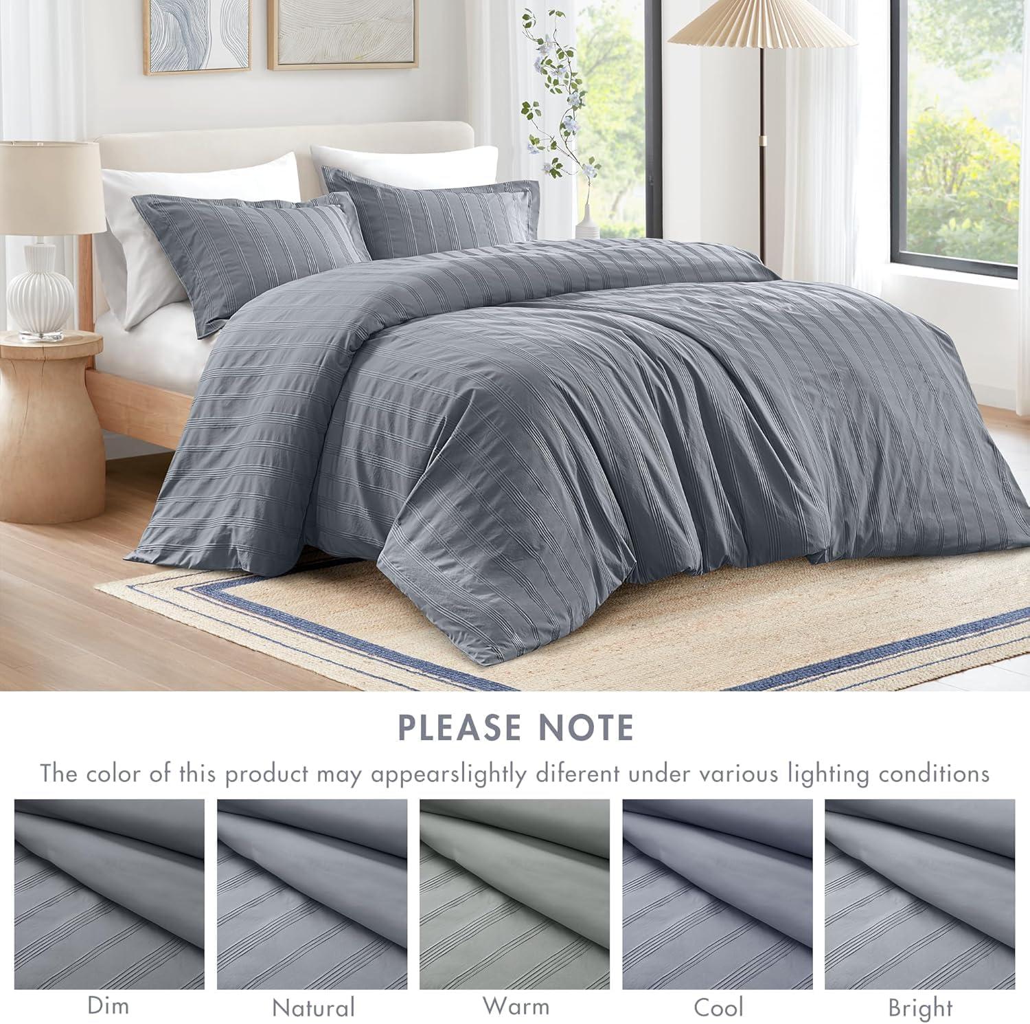 imageMadison Park Essentials Striped Duvet Cover Set Queen Modern Minimalist Bedding Set with Premium Jacquard Stripe 3 Pieces Duvet Cover Reversible with Zipper Closure ampamp Corner TiesWhiteBlueGrey