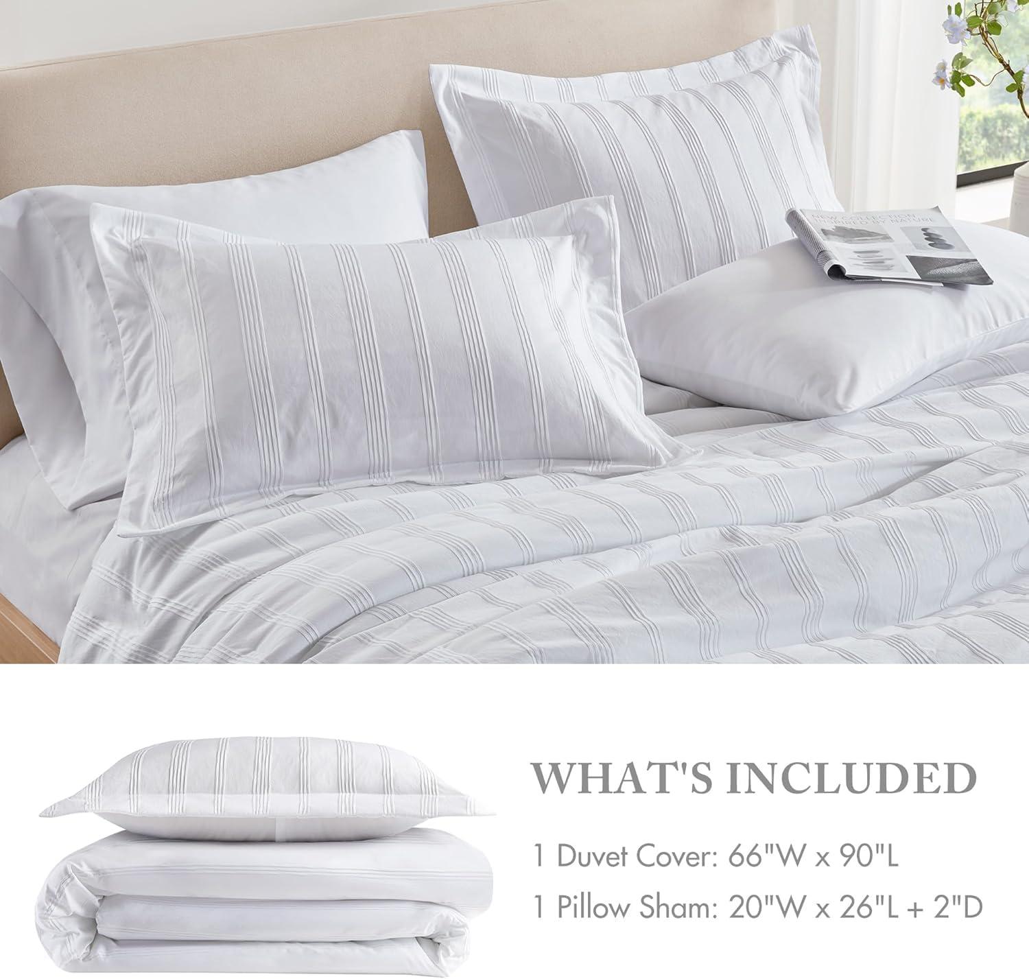 imageMadison Park Essentials Striped Duvet Cover Set Queen Modern Minimalist Bedding Set with Premium Jacquard Stripe 3 Pieces Duvet Cover Reversible with Zipper Closure ampamp Corner TiesWhiteWhite
