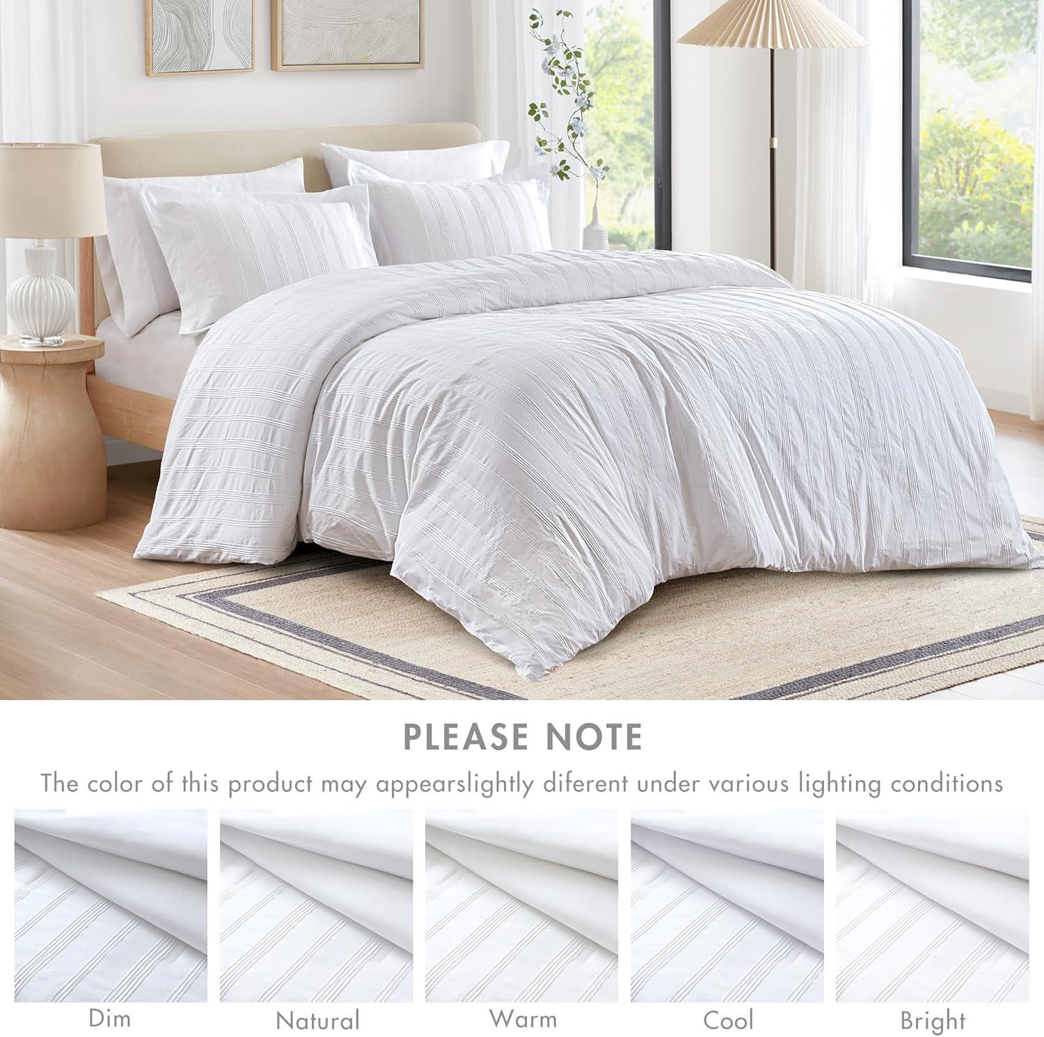 imageMadison Park Essentials Striped Duvet Cover Set Queen Modern Minimalist Bedding Set with Premium Jacquard Stripe 3 Pieces Duvet Cover Reversible with Zipper Closure ampamp Corner TiesWhiteWhite
