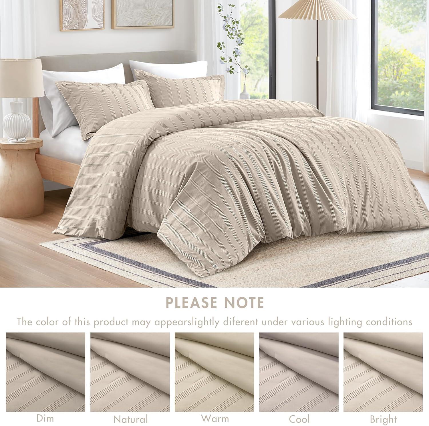 imageMadison Park Essentials Striped Duvet Cover Set Queen Modern Minimalist Bedding Set with Premium Jacquard Stripe 3 Pieces Duvet Cover Reversible with Zipper Closure ampamp Corner TiesWhiteNeutral