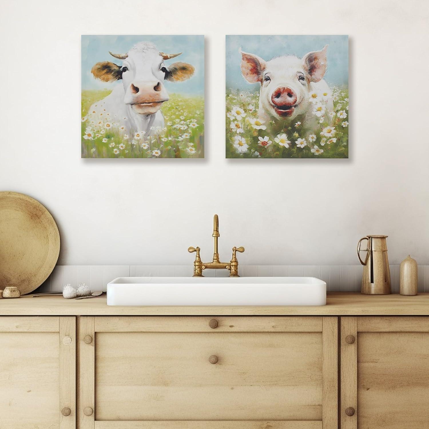 imageMadison Park Farm Animal Wall Art Cute Animal Decor for Kids Bedroom Home Office Bathroom Farmhouse Decor Warm Gifts for Baby Shower Birthday Ready to Hang Animal Canvas Lamb Sunshine AnimalsCow