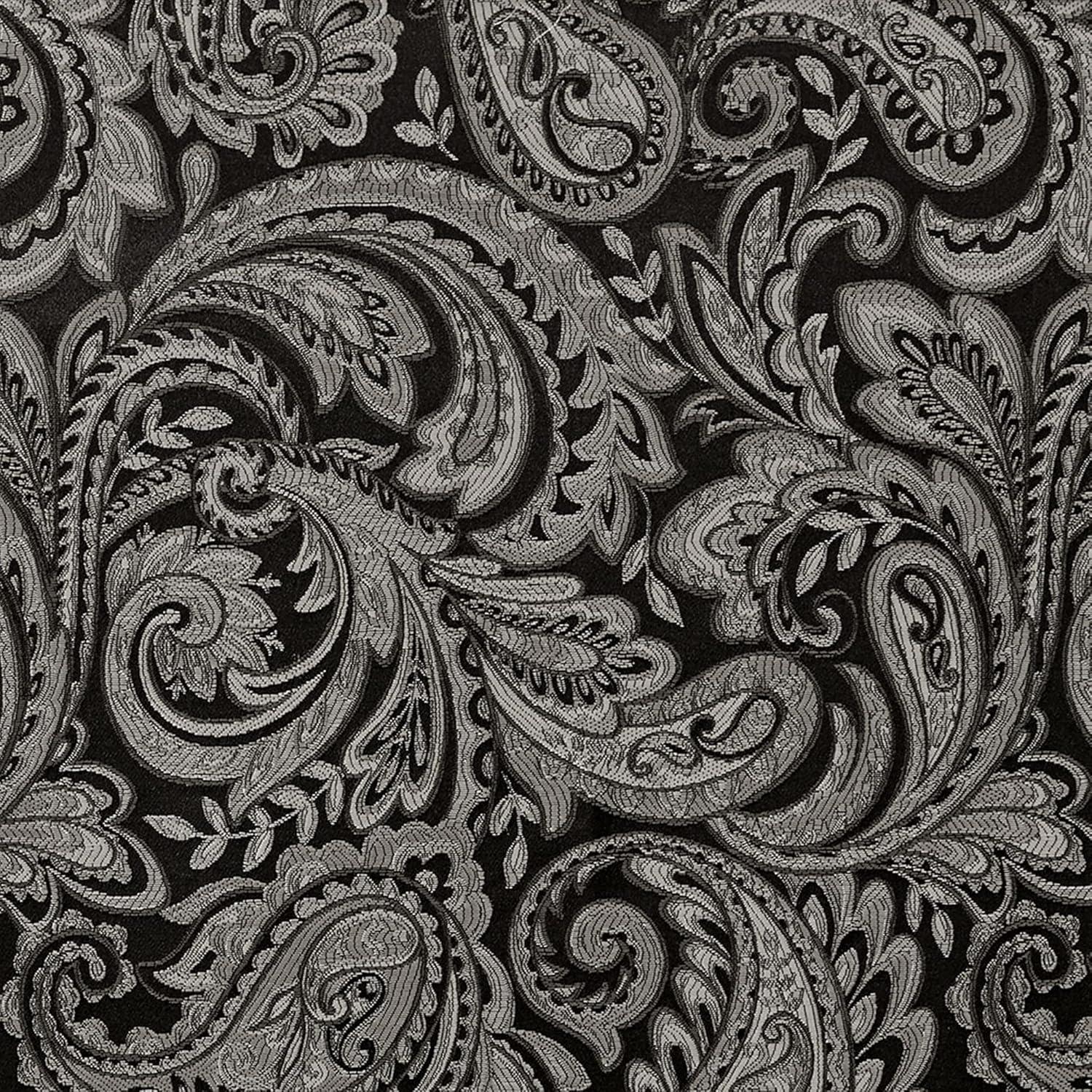 imageMadison Park Faux Silk Paisley Jacquard Rod Pocket Curtain with Privacy Lining for Living Room Kitchen Bedroom and Dorm 50 in x 18 in Black Bead TrimBlack Bead Trim Valance