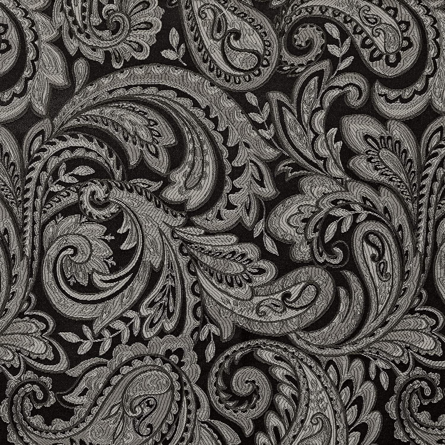 imageMadison Park Faux Silk Paisley Jacquard Rod Pocket Curtain with Privacy Lining for Living Room Kitchen Bedroom and Dorm 50 in x 18 in Black Bead TrimBlack Panel Pair