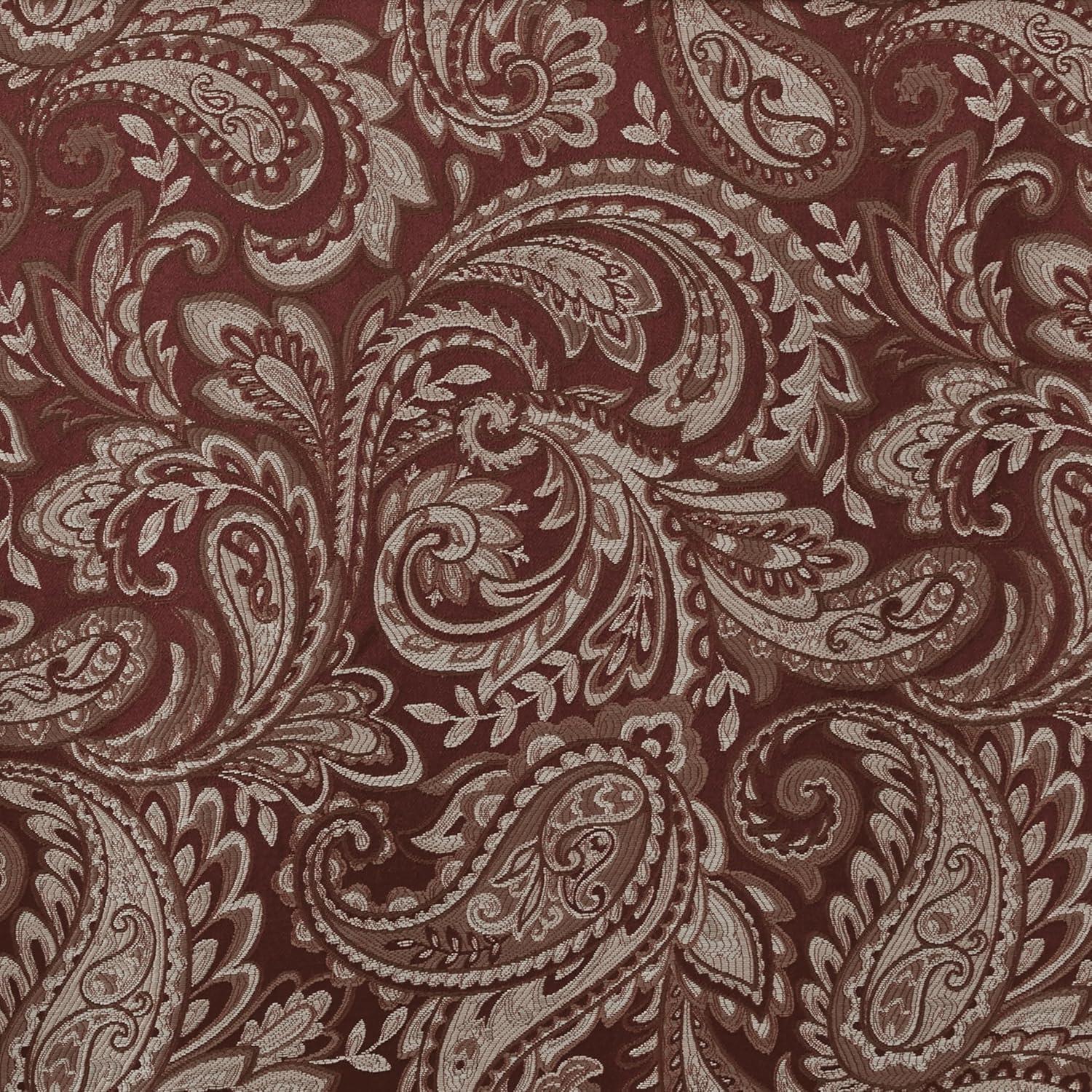 imageMadison Park Faux Silk Paisley Jacquard Rod Pocket Curtain with Privacy Lining for Living Room Kitchen Bedroom and Dorm 50 in x 18 in Black Bead TrimBurgundy Panel Pair