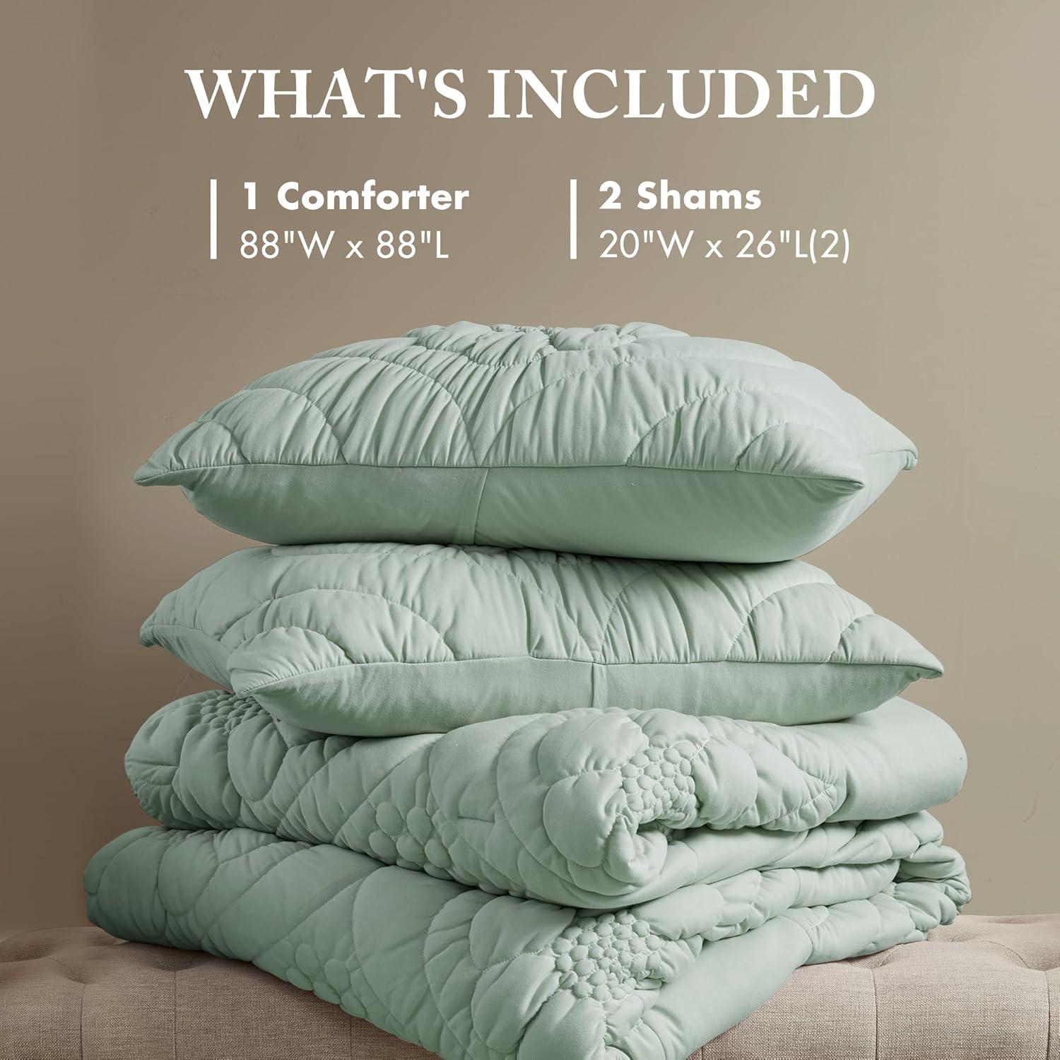 imageMadison Park Floral Jersey Comforter Set Puffy Cloud Queen Size Comforters Crinkled Farmhouse Rustic Shabby Chic Bedding Set UltraSoft All Season Down Alternative Sage Green 3PieceSage Green