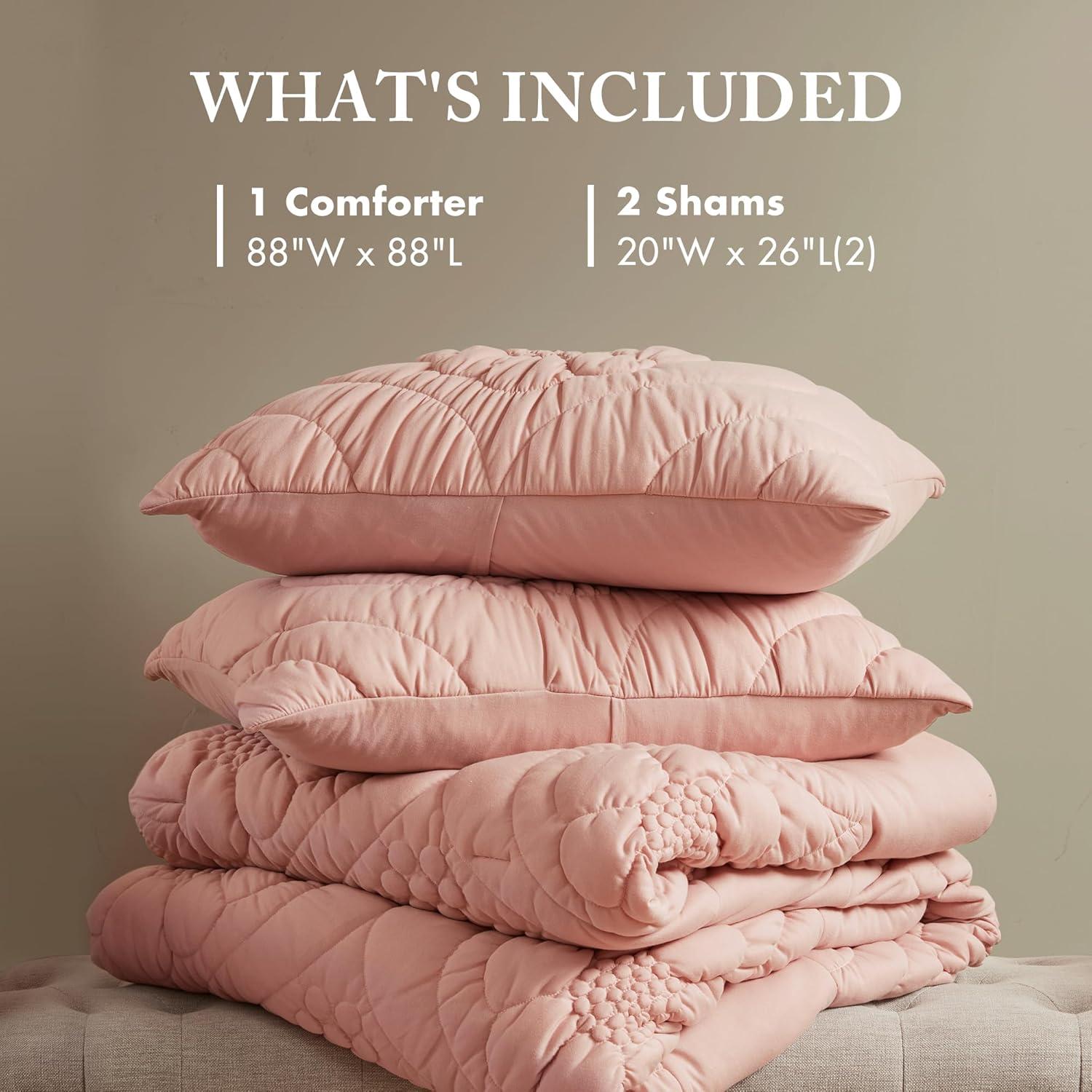 imageMadison Park Floral Jersey Comforter Set Puffy Cloud Queen Size Comforters Crinkled Farmhouse Rustic Shabby Chic Bedding Set UltraSoft All Season Down Alternative Sage Green 3PiecePink