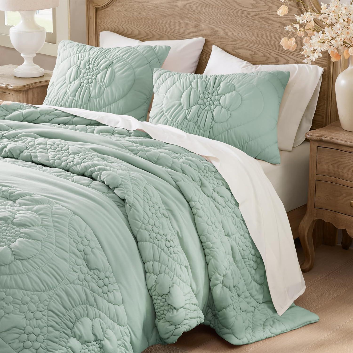 imageMadison Park Floral Jersey Comforter Set Puffy Cloud Queen Size Comforters Crinkled Farmhouse Rustic Shabby Chic Bedding Set UltraSoft All Season Down Alternative Sage Green 3PieceSage Green