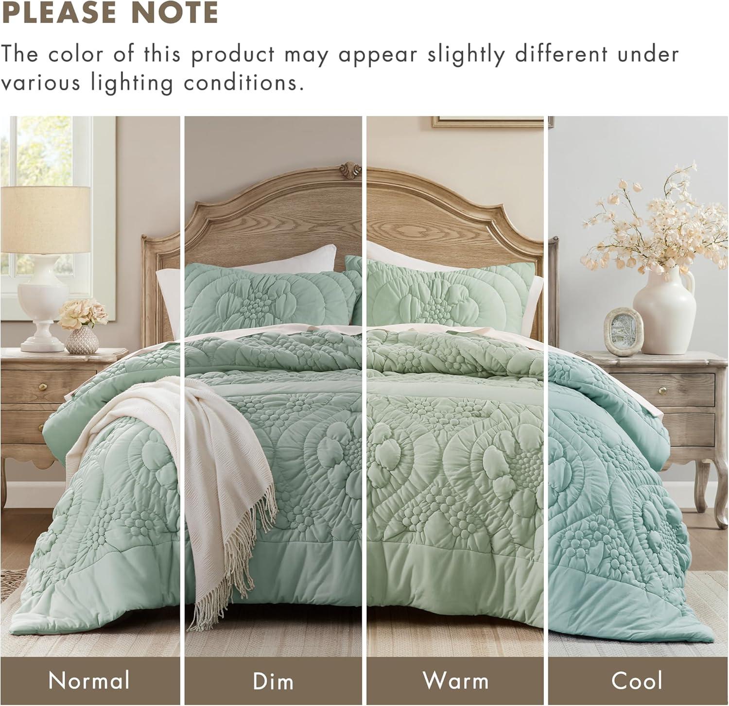 imageMadison Park Floral Jersey Comforter Set Puffy Cloud Queen Size Comforters Crinkled Farmhouse Rustic Shabby Chic Bedding Set UltraSoft All Season Down Alternative Sage Green 3PieceSage Green