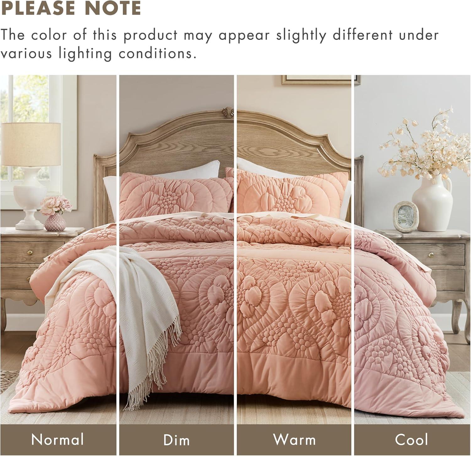 imageMadison Park Floral Jersey Comforter Set Puffy Cloud Queen Size Comforters Crinkled Farmhouse Rustic Shabby Chic Bedding Set UltraSoft All Season Down Alternative Sage Green 3PiecePink