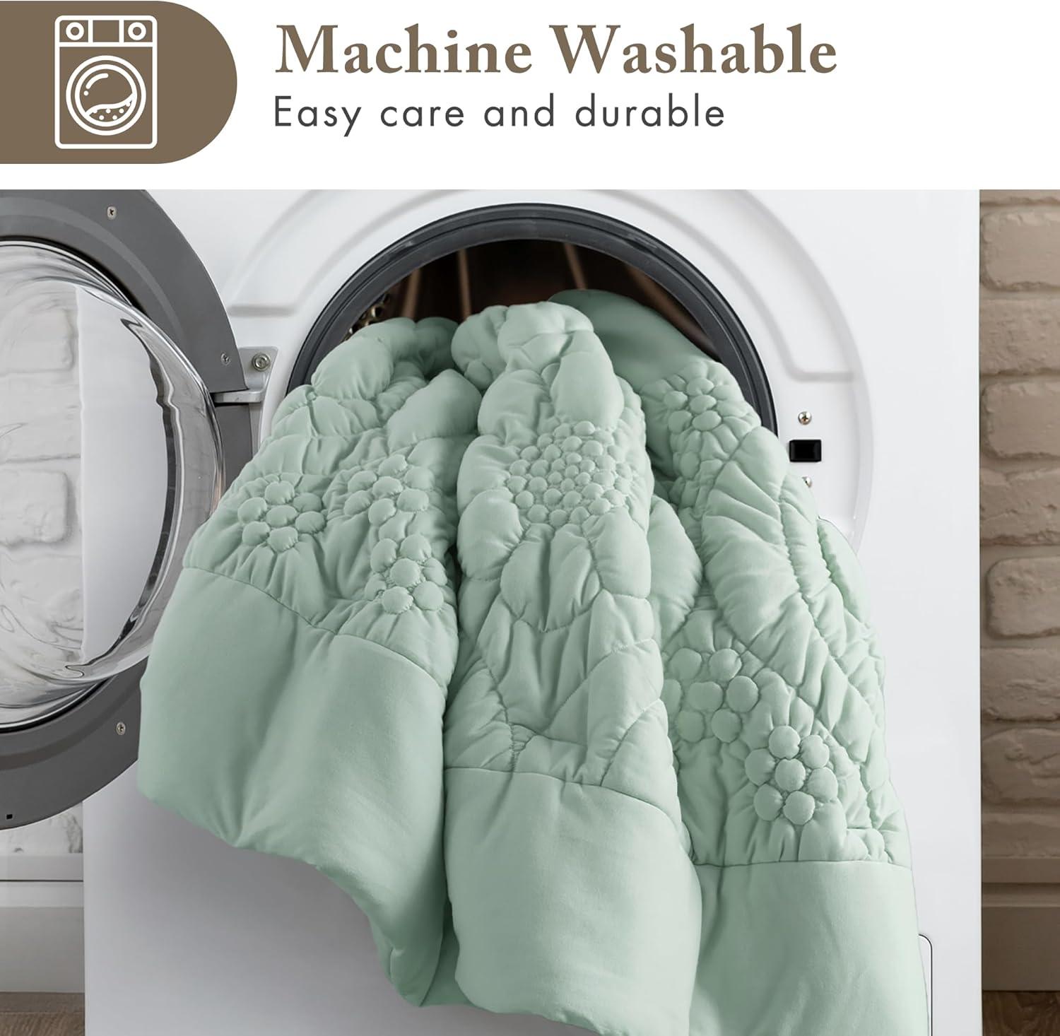 imageMadison Park Floral Jersey Comforter Set Puffy Cloud Queen Size Comforters Crinkled Farmhouse Rustic Shabby Chic Bedding Set UltraSoft All Season Down Alternative Sage Green 3PieceSage Green