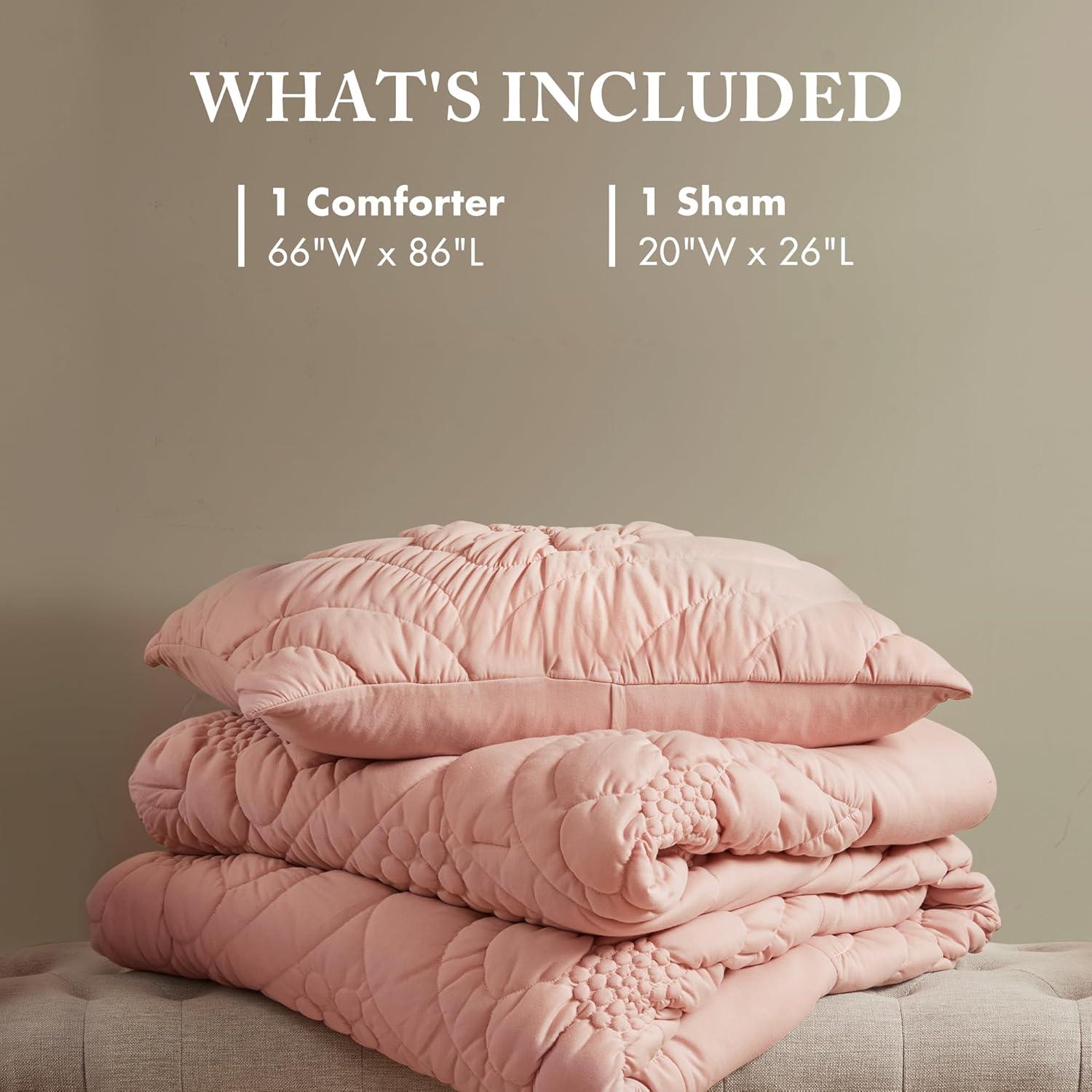 imageMadison Park Floral Jersey Comforter Set Puffy Cloud Queen Size Comforters Crinkled Farmhouse Rustic Shabby Chic Bedding Set UltraSoft All Season Down Alternative Sage Green 3PiecePink