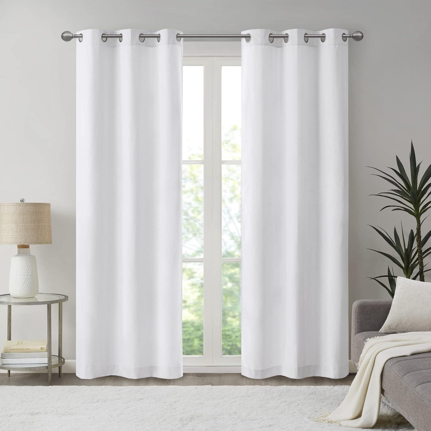 imageMadison Park Galen Basketweave 2Panel Pack Window Curtain Room Darkening Grommet Top Easy to Hang Fits up to 125quot Diameter Rod 40quot W x 84quot H IvoryBasketweave White