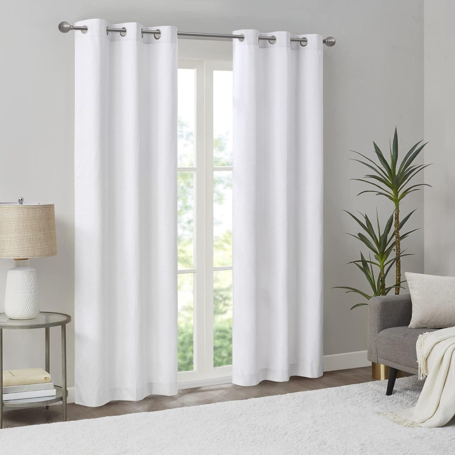 imageMadison Park Galen Basketweave 2Panel Pack Window Curtain Room Darkening Grommet Top Easy to Hang Fits up to 125quot Diameter Rod 40quot W x 84quot H IvoryBasketweave White
