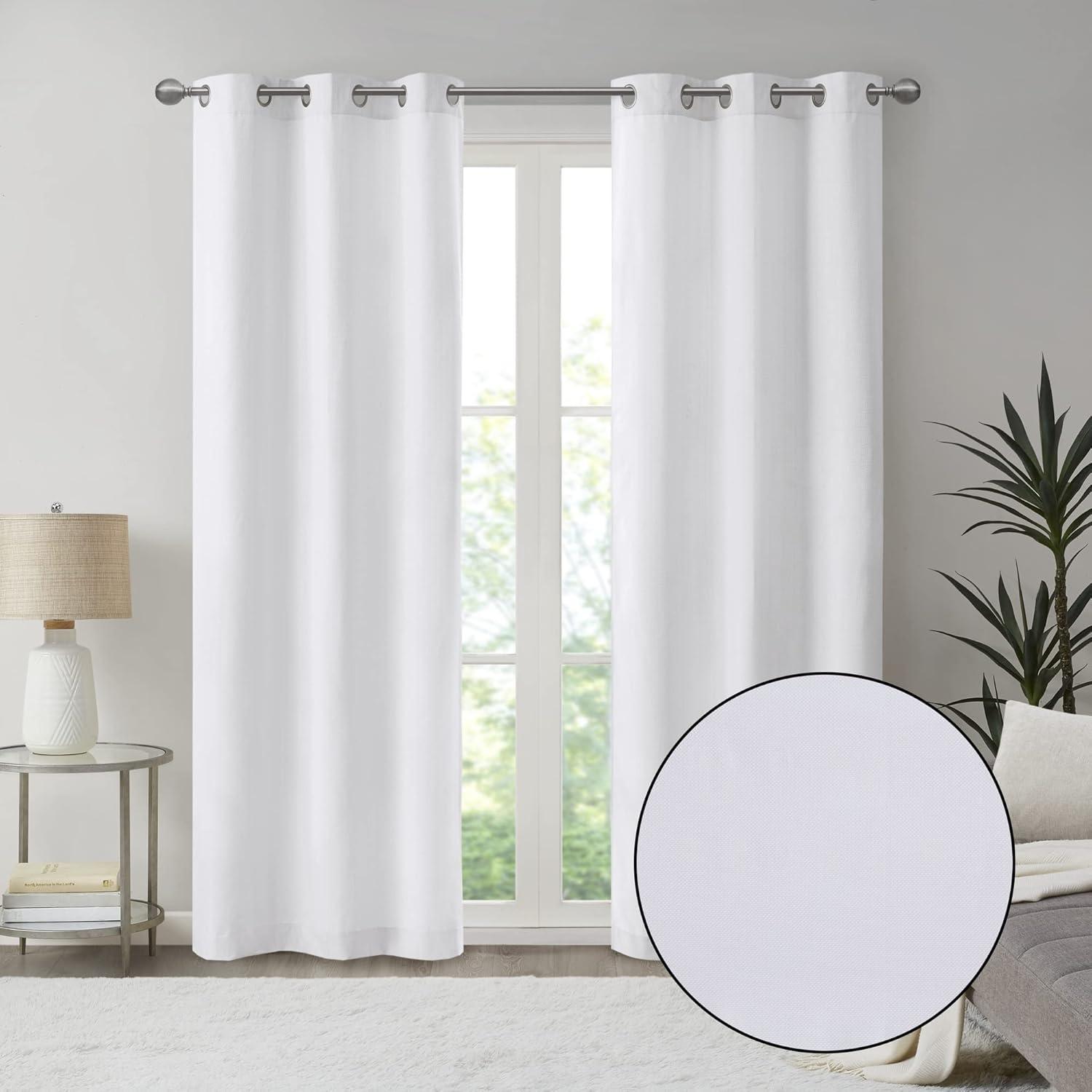 imageMadison Park Galen Basketweave 2Panel Pack Window Curtain Room Darkening Grommet Top Easy to Hang Fits up to 125quot Diameter Rod 40quot W x 84quot H IvoryBasketweave White