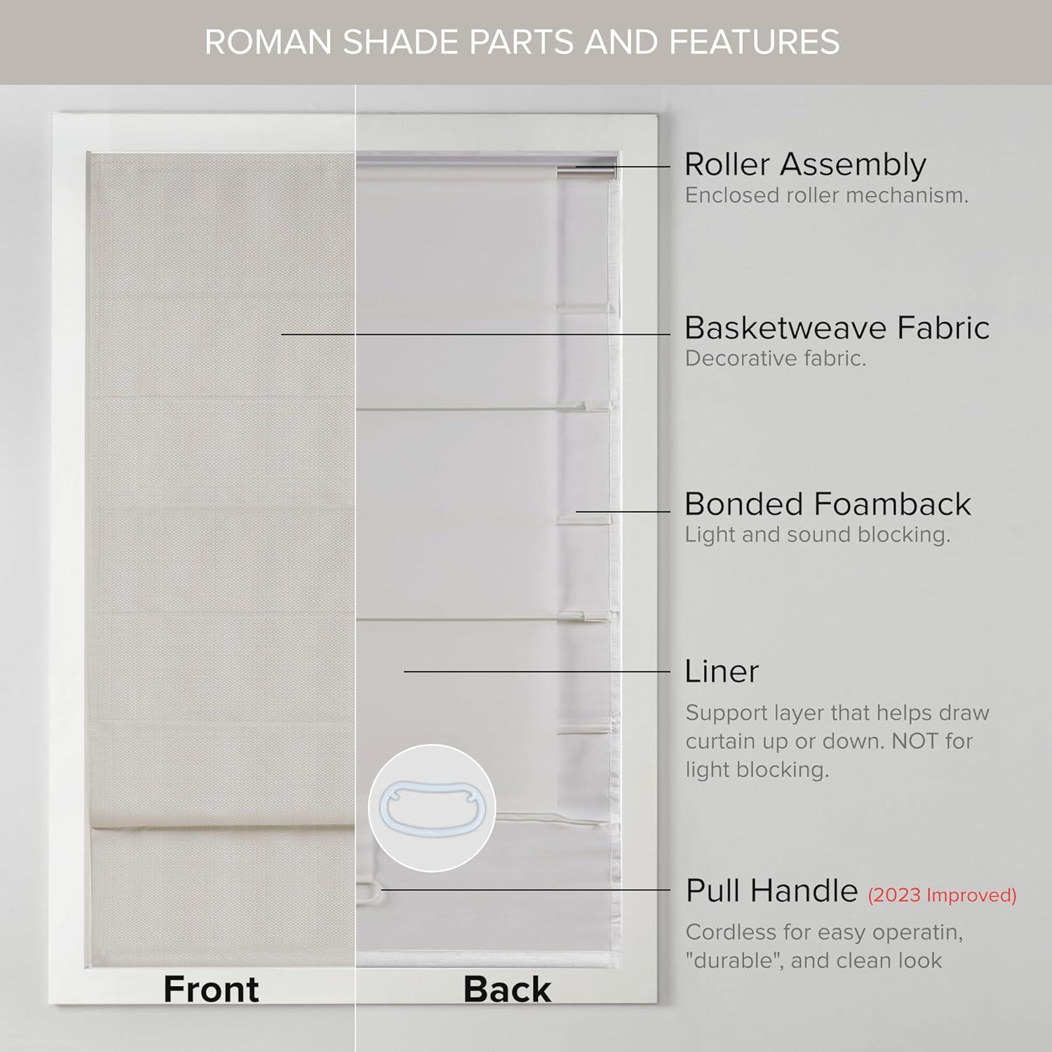 imageMadison Park Galen Matte White Cordless Roman Shades Fabric Privacy Single Panel Darkening Energy Efficient Thermal Insulated Window Blind Treatment for Home Living Room Decor 23quot W x 64quot HBasketweave Sheen Ivory