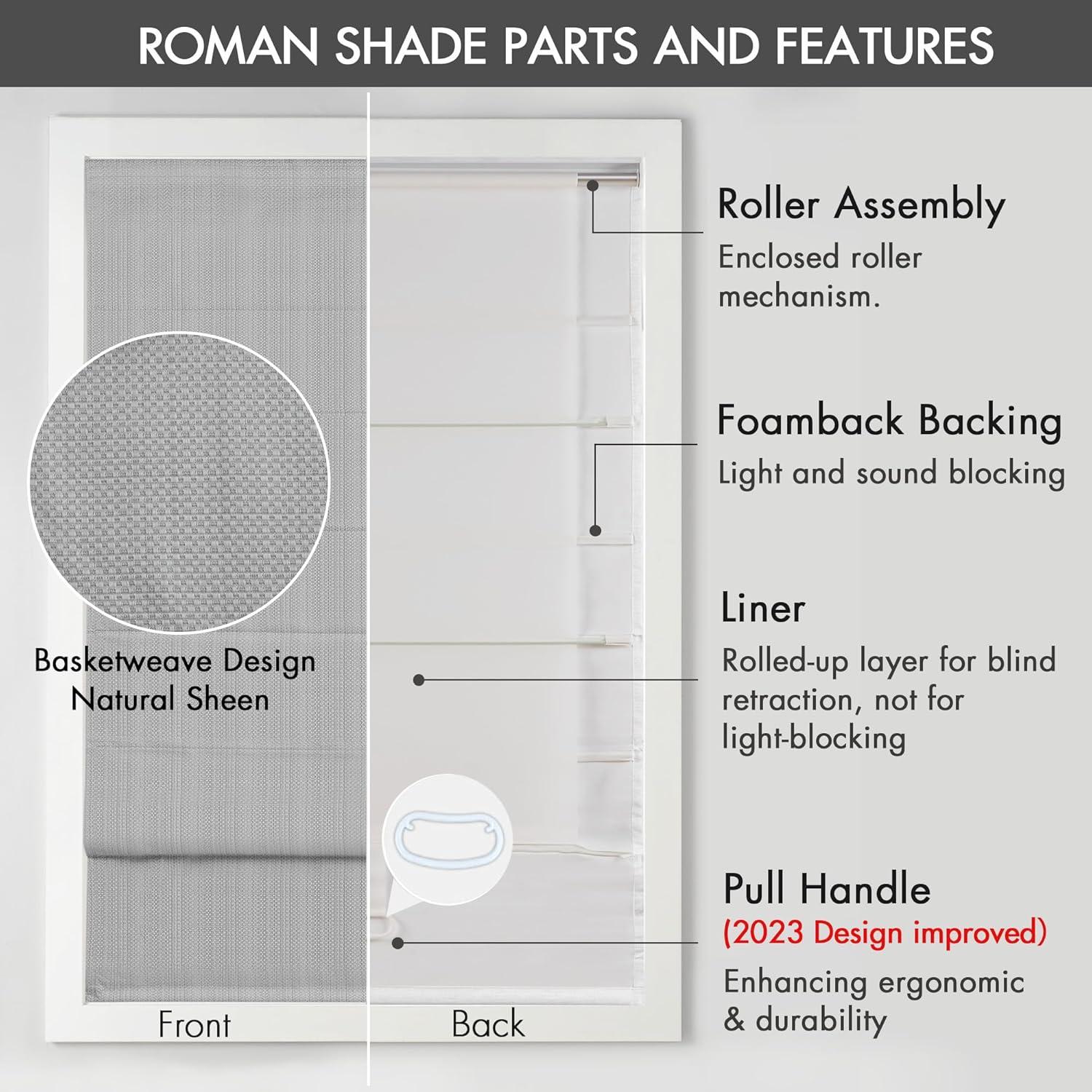 imageMadison Park Galen Matte White Cordless Roman Shades Fabric Privacy Single Panel Darkening Energy Efficient Thermal Insulated Window Blind Treatment for Home Living Room Decor 23quot W x 64quot HBasketweave Sheen Grey