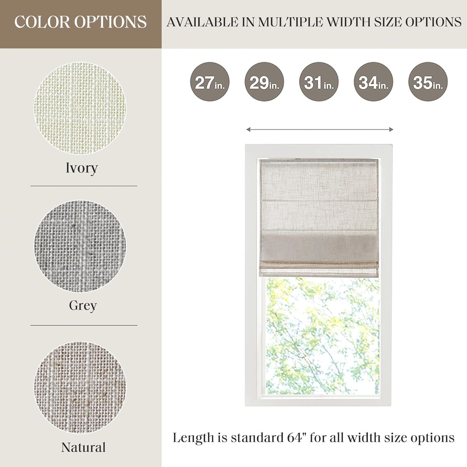 imageMadison Park Galen Matte White Cordless Roman Shades Fabric Privacy Single Panel Darkening Energy Efficient Thermal Insulated Window Blind Treatment for Home Living Room Decor 23quot W x 64quot HLinen Blend Natural