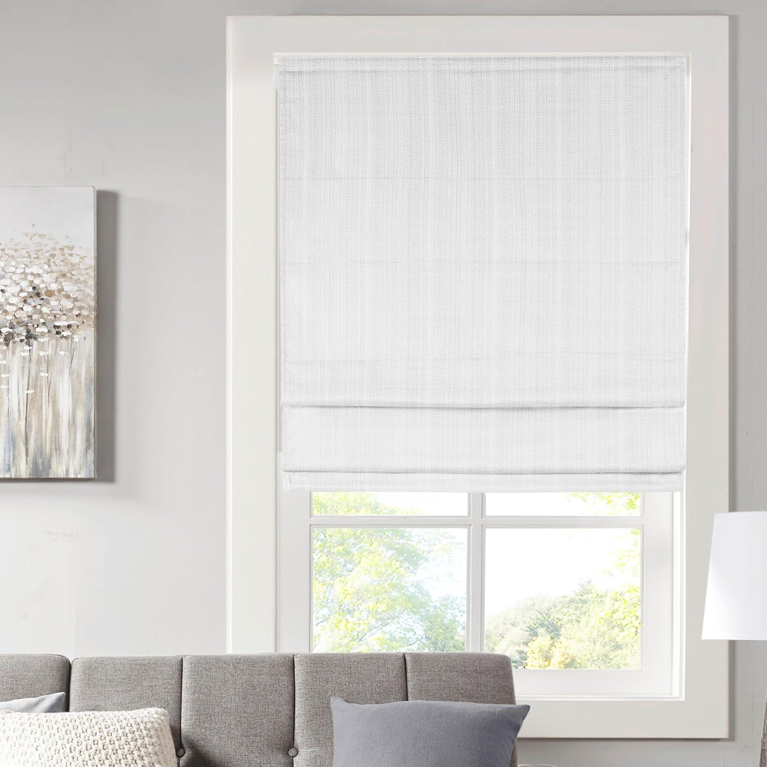 imageMadison Park Galen Matte White Cordless Roman Shades Fabric Privacy Single Panel Darkening Energy Efficient Thermal Insulated Window Blind Treatment for Home Living Room Decor 23quot W x 64quot HBasketweave Sheen White