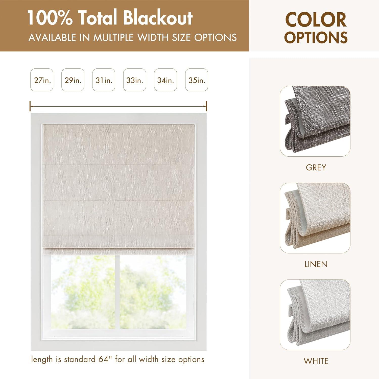 imageMadison Park Galen Matte White Cordless Roman Shades Fabric Privacy Single Panel Darkening Energy Efficient Thermal Insulated Window Blind Treatment for Home Living Room Decor 23quot W x 64quot HSlubtextured Linen