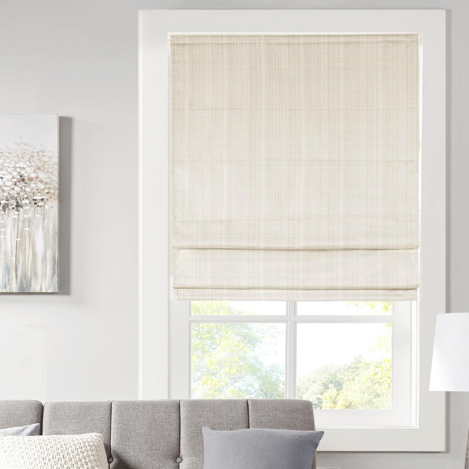 imageMadison Park Galen Matte White Cordless Roman Shades Fabric Privacy Single Panel Darkening Energy Efficient Thermal Insulated Window Blind Treatment for Home Living Room Decor 23quot W x 64quot HBasketweave Sheen Ivory