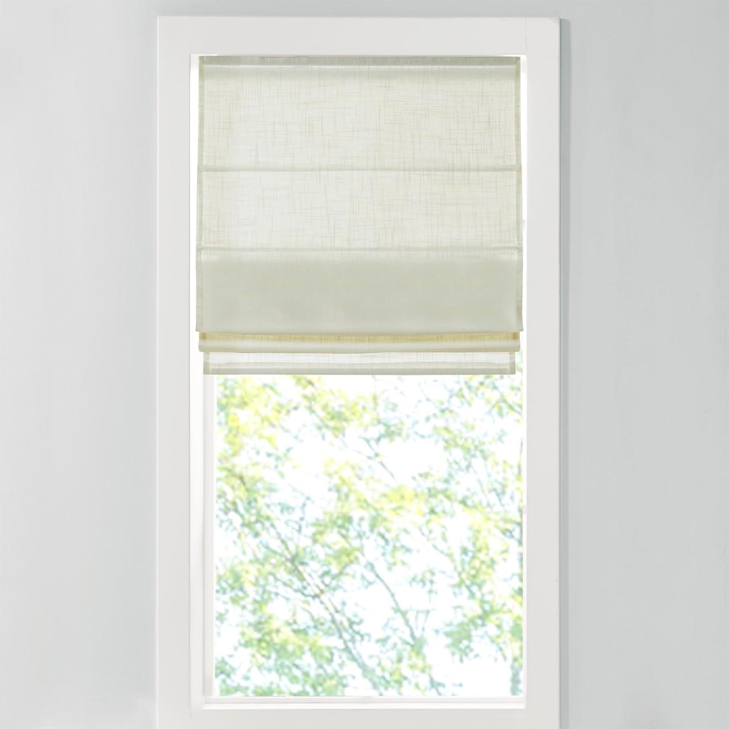 imageMadison Park Galen Matte White Cordless Roman Shades Fabric Privacy Single Panel Darkening Energy Efficient Thermal Insulated Window Blind Treatment for Home Living Room Decor 23quot W x 64quot HLinen Blend Ivory